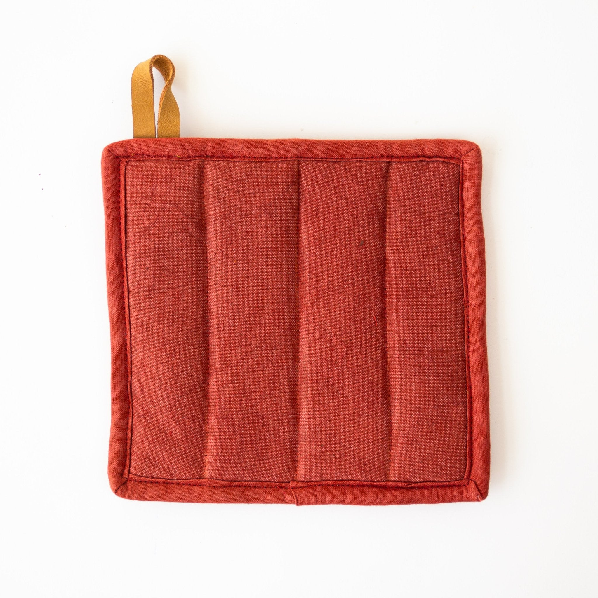 Canvas Pot Holder-canvas pot holder with leather loop made by women of Amani Kenya for a fair trade social enterprise