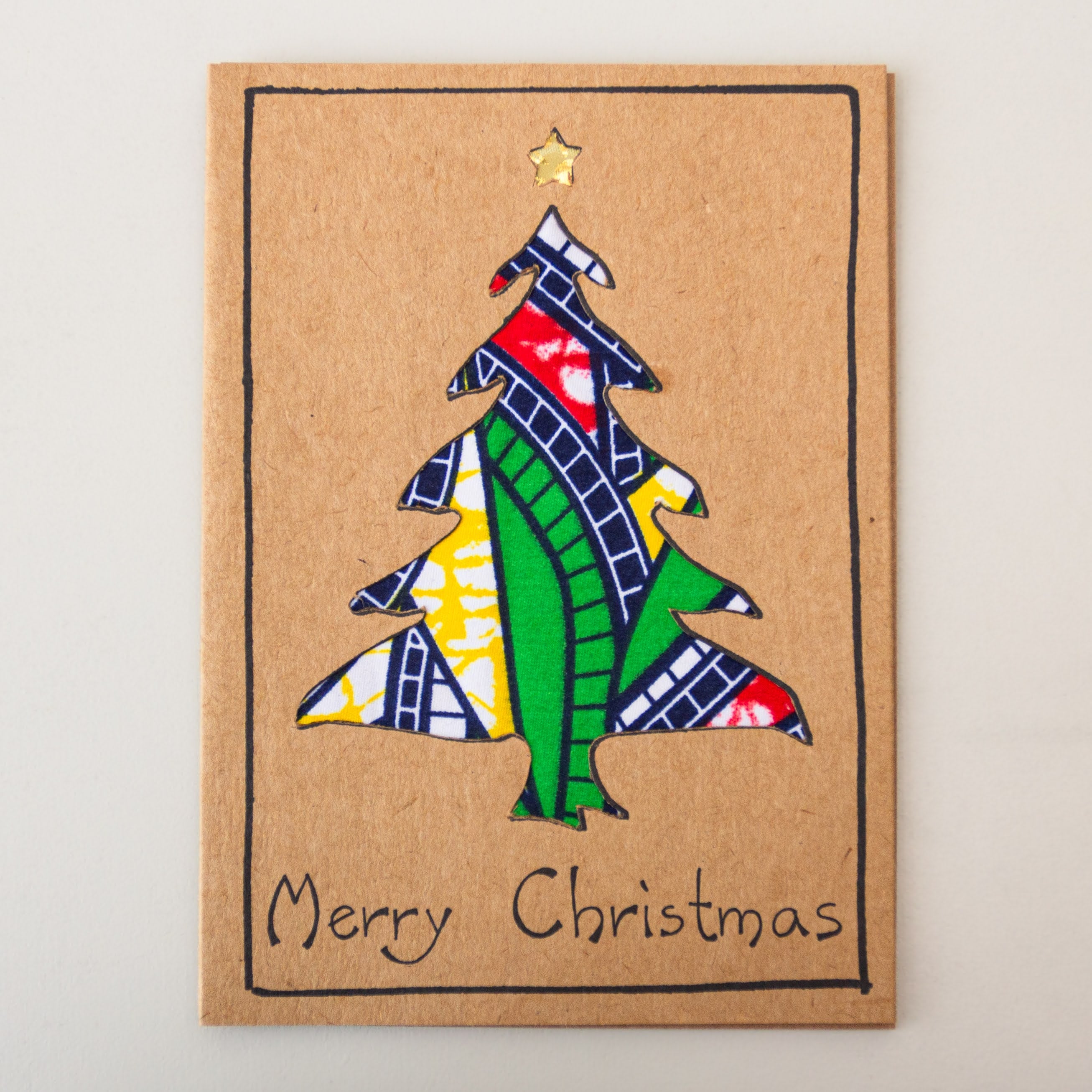 Christmas Tree Card - hand made with kitenge by craftsmen in Kenya