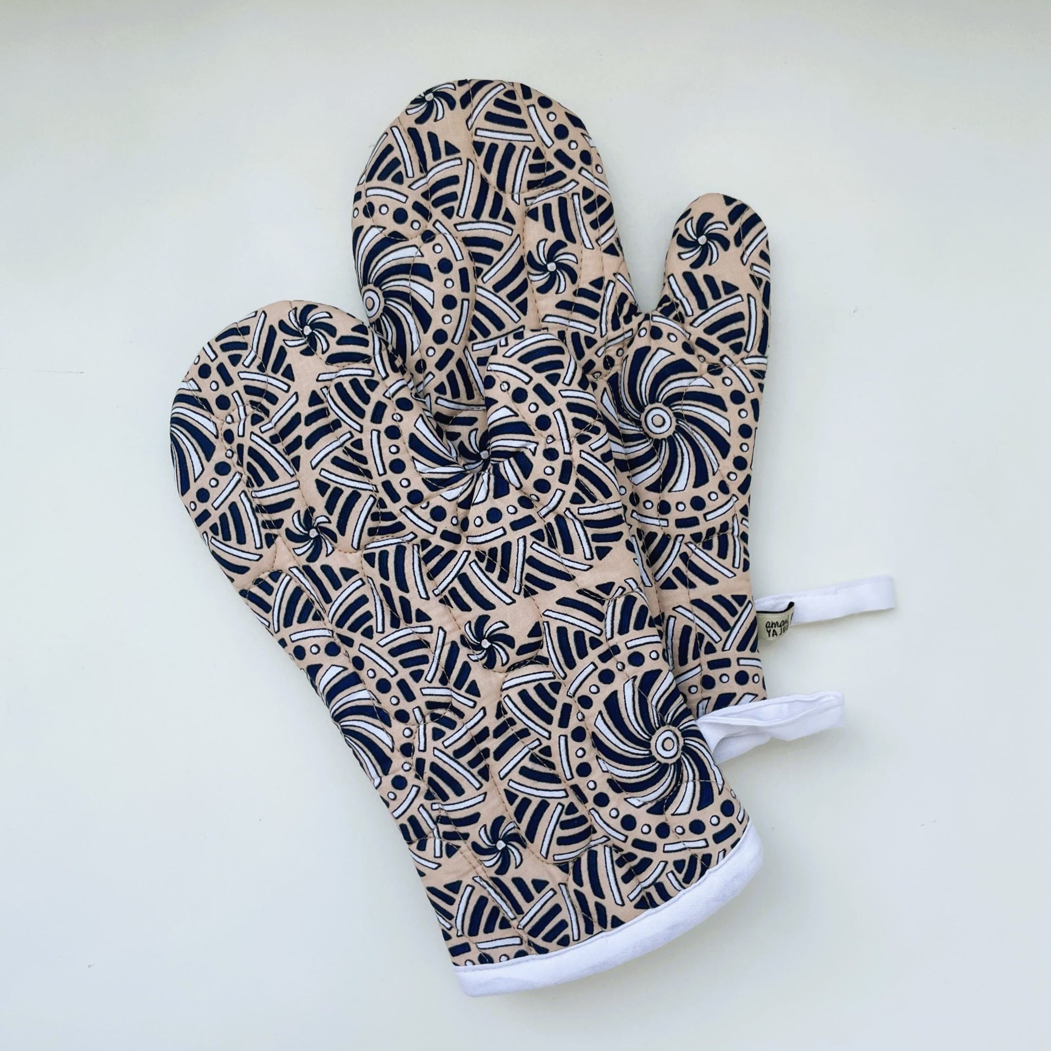 African Kanga oven mitt set hand made by refugee women in Kenya for a fair-trade enterprise