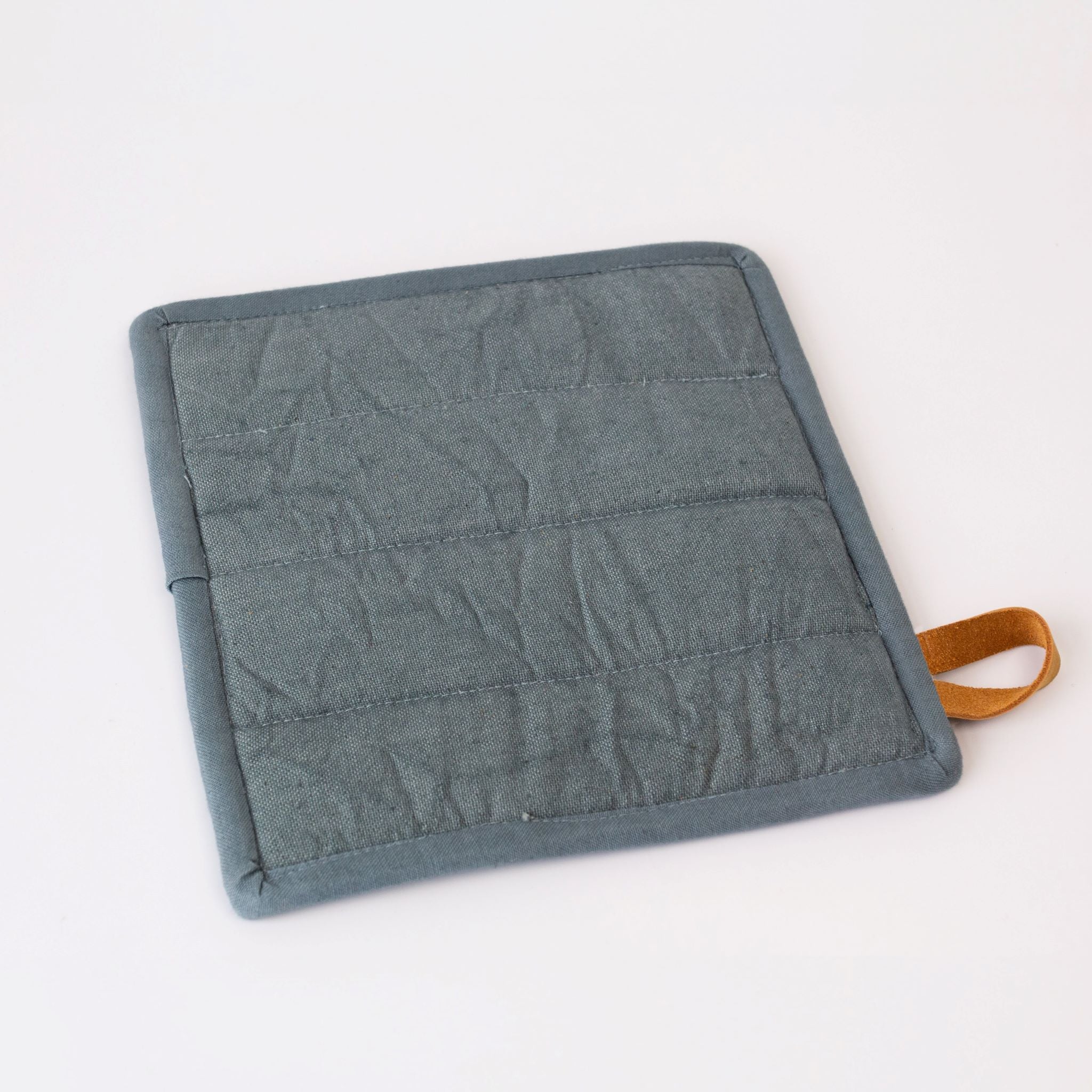 Canvas Pot Holder-canvas pot holder with leather loop made by women of Amani Kenya for a fair trade social enterprise