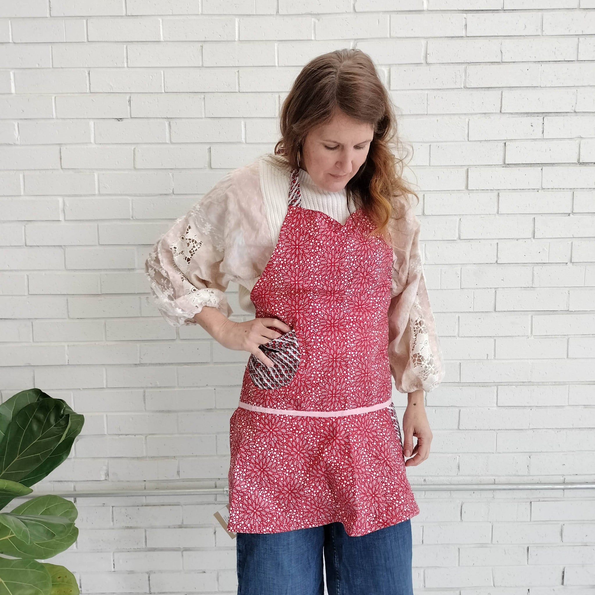 Kanga apron handmade by the women of Amani ya Juu in Kenya for a fair trade social enterprise