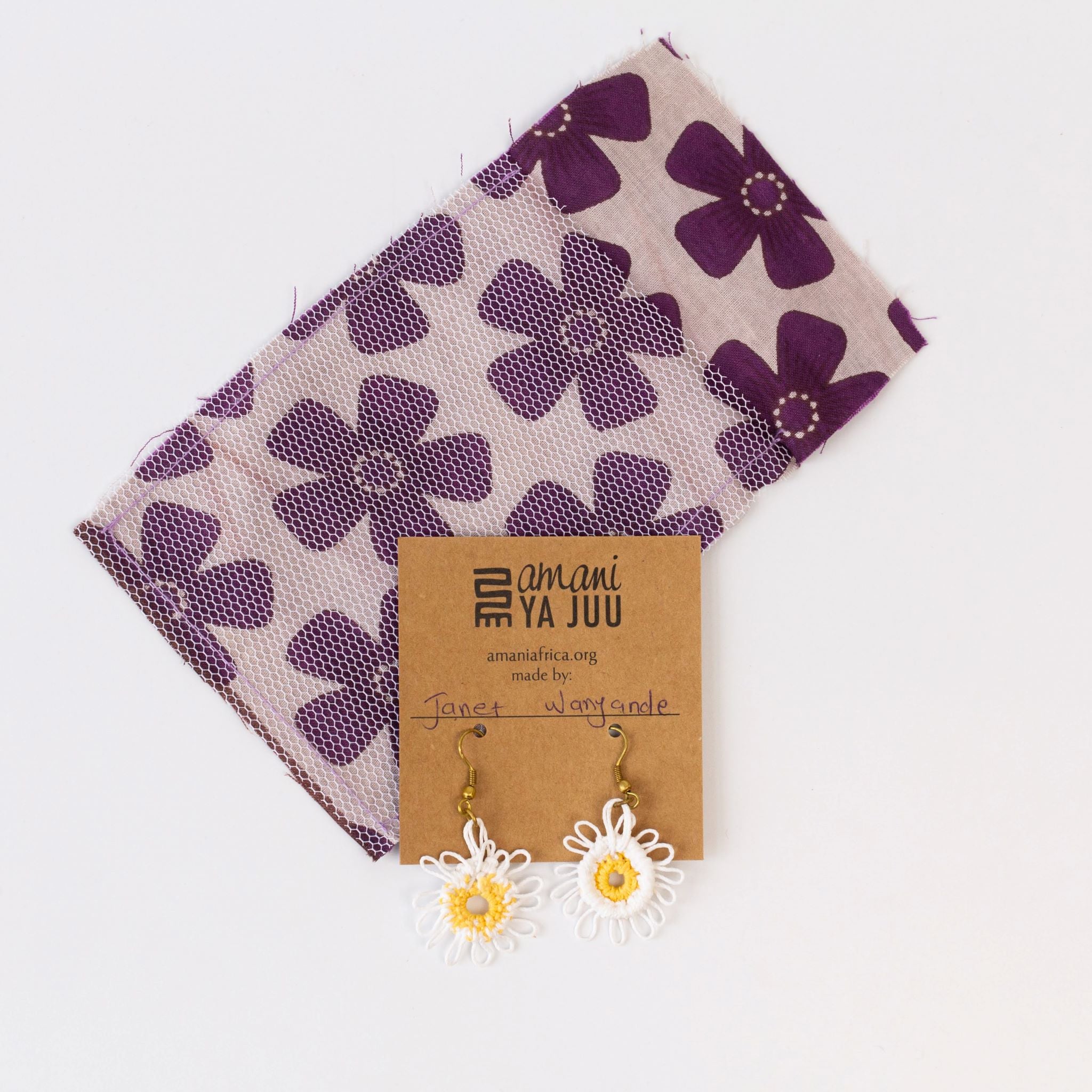 Tattered Daisy Earrings-Kenyan materials and design for a fair trade social enterprise