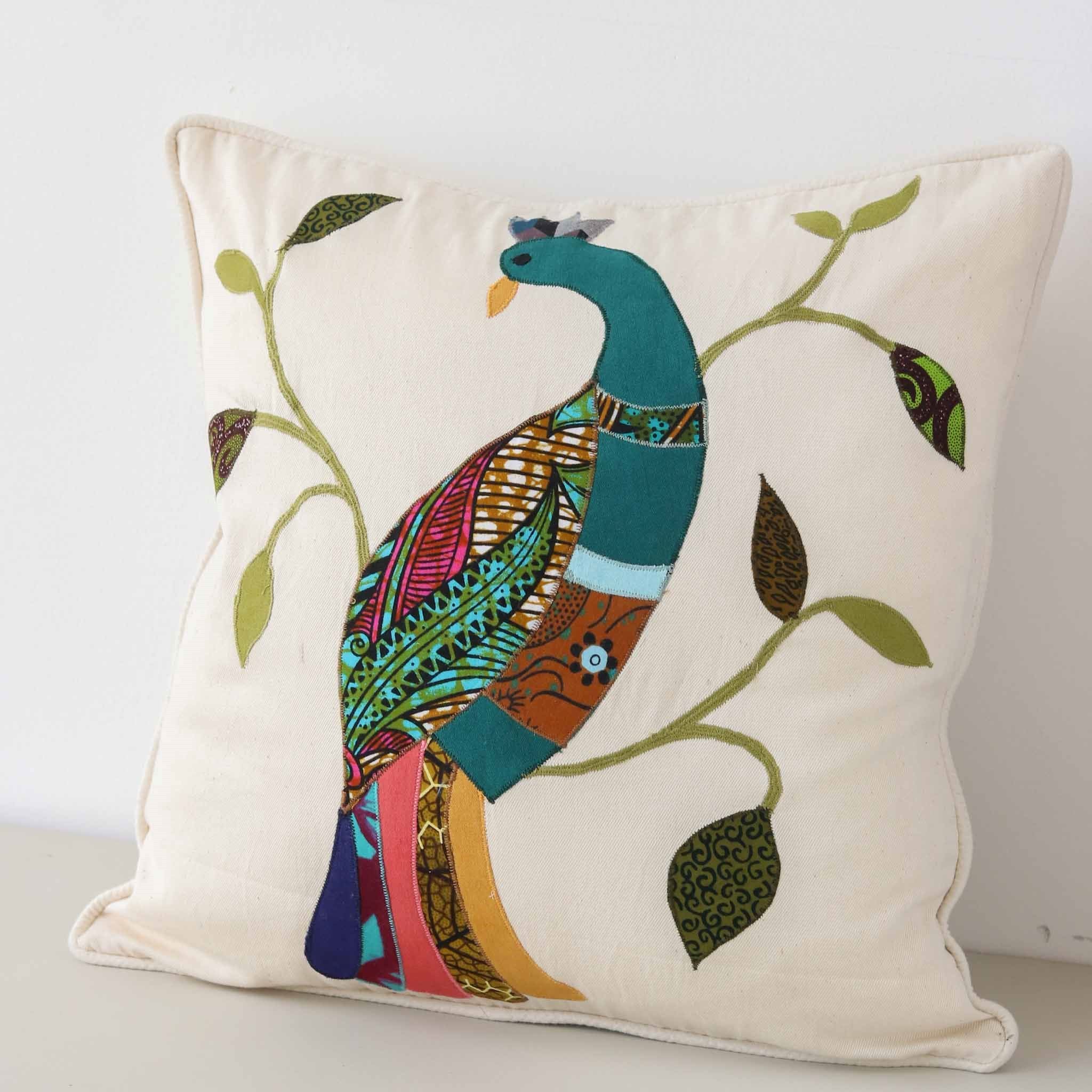 Turaco Bird Pillow Case - handmade by the women of Amani using Kenyan materials for a Fair Trade social enterprise