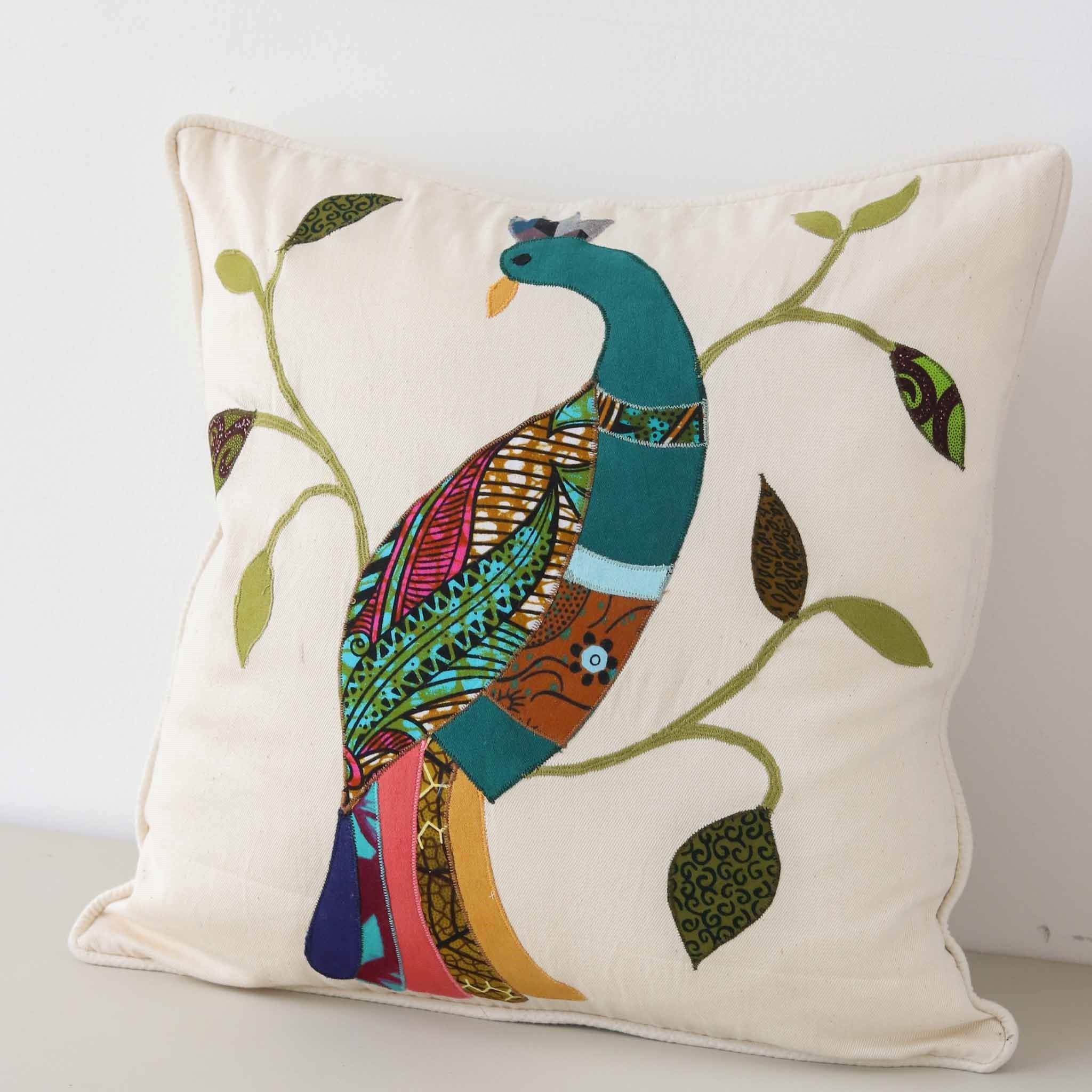 Turaco Bird Pillow Case - handmade by the women of Amani using Kenyan materials for a Fair Trade boutique