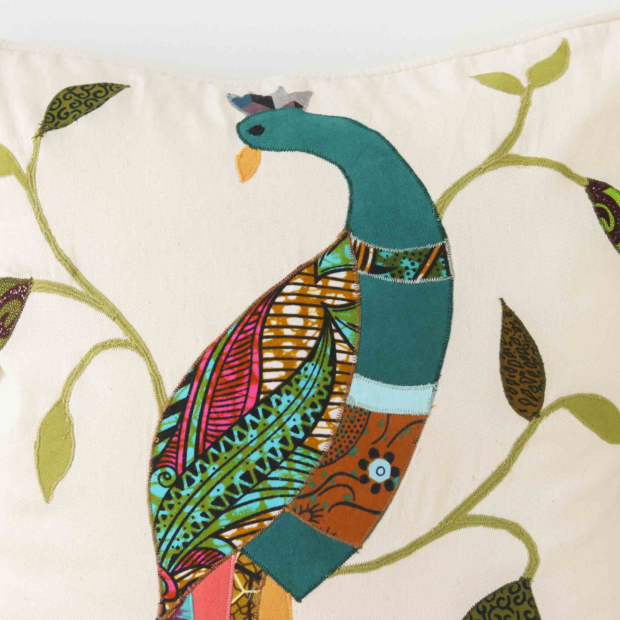 Turaco Bird Pillow Case - handmade by the women of Amani using Kenyan materials for a Fair Trade social enterprise
