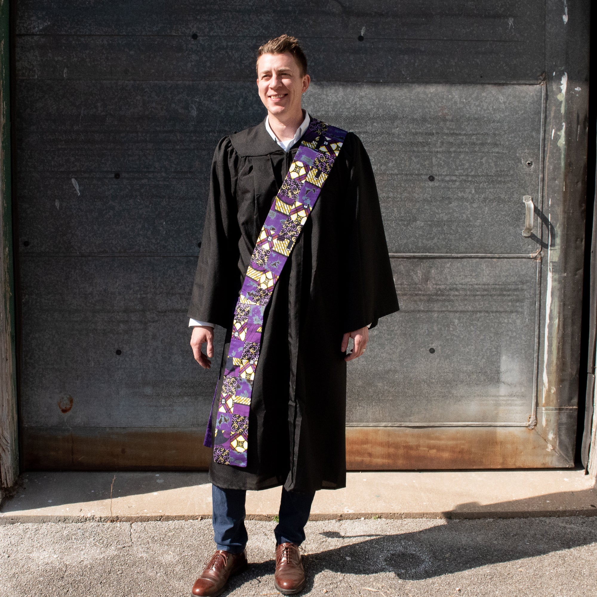 Kitenge Patch Deacon Stole - handmade by the women of Amani using local Kenyan materials for a Fair Trade social enterprise