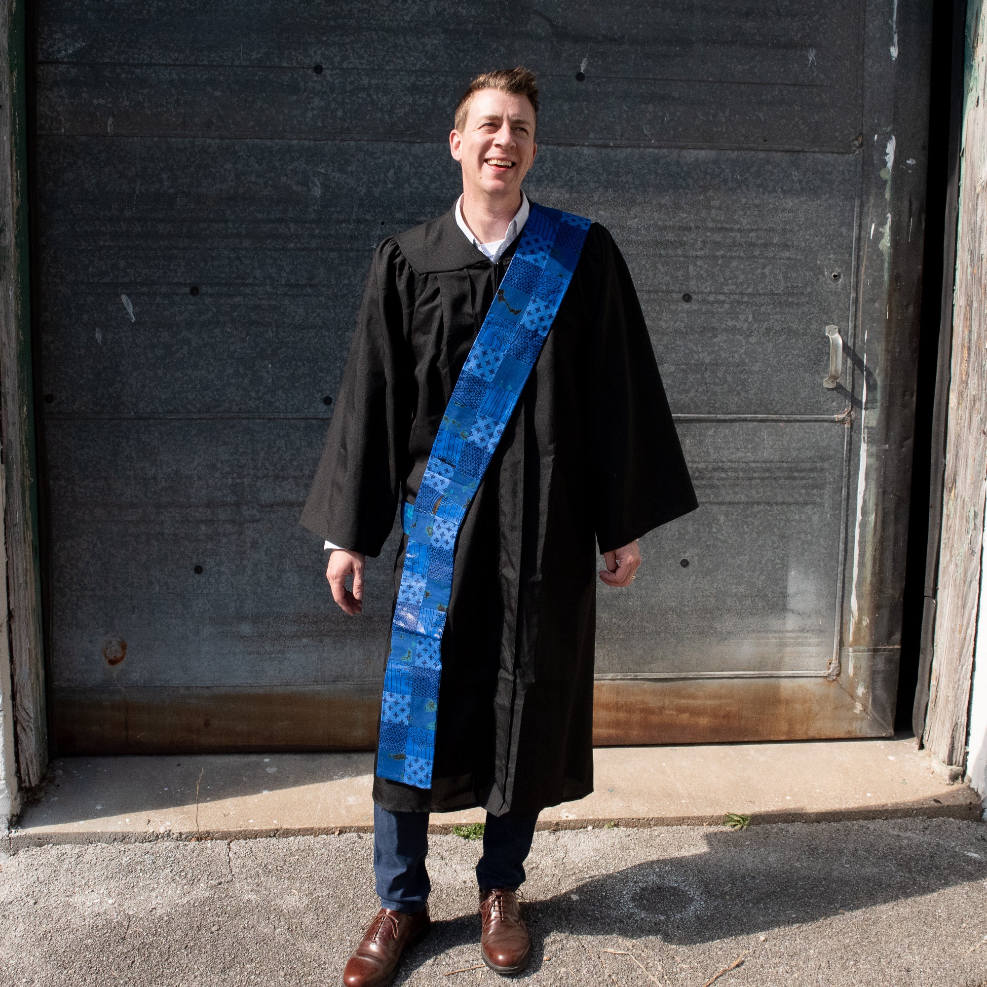 Kitenge Patch Deacon Stole - handmade by the women of Amani using local Kenyan materials for a Fair Trade social enterprise