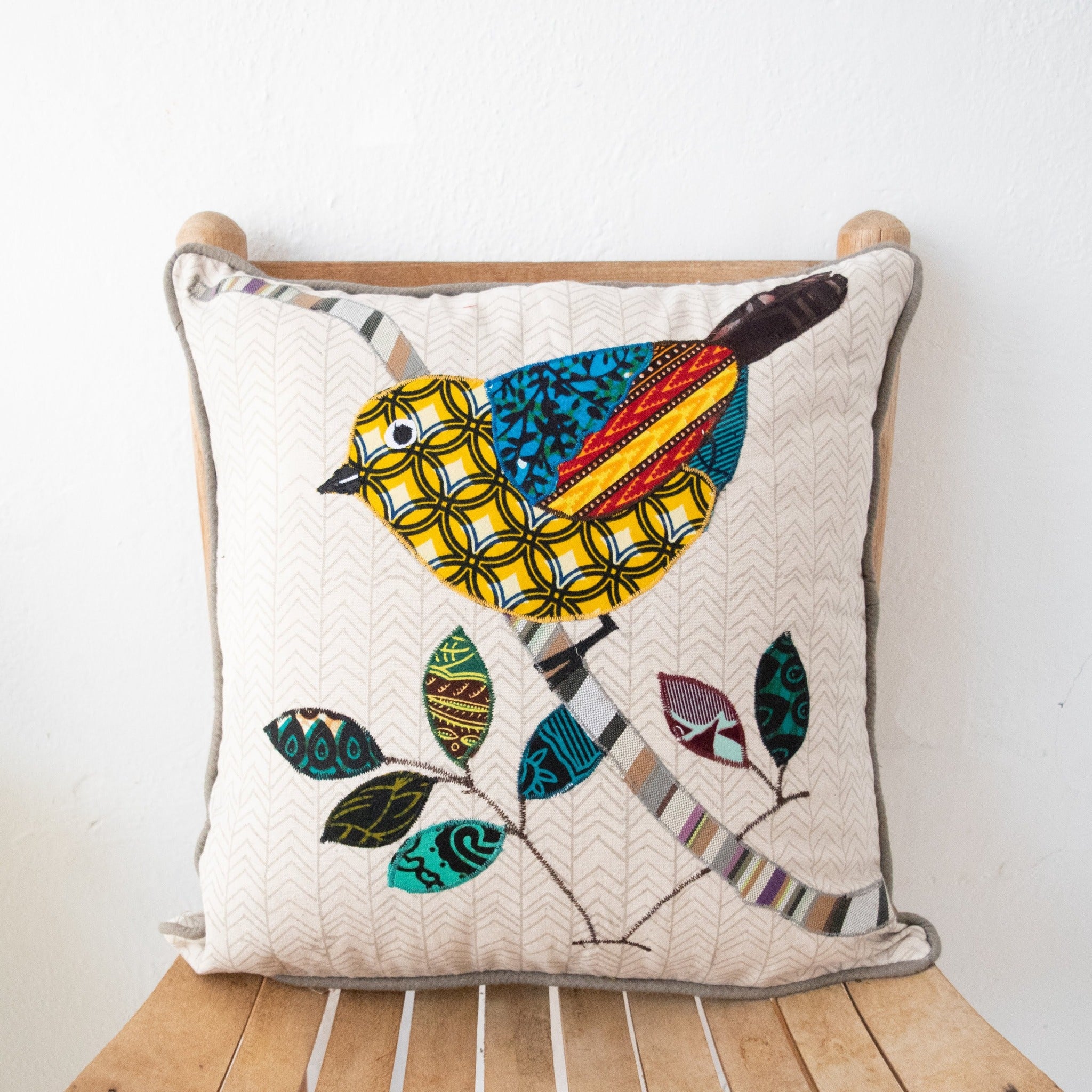 Bird Pillow - Kenyan materials and design for a fair trade boutique