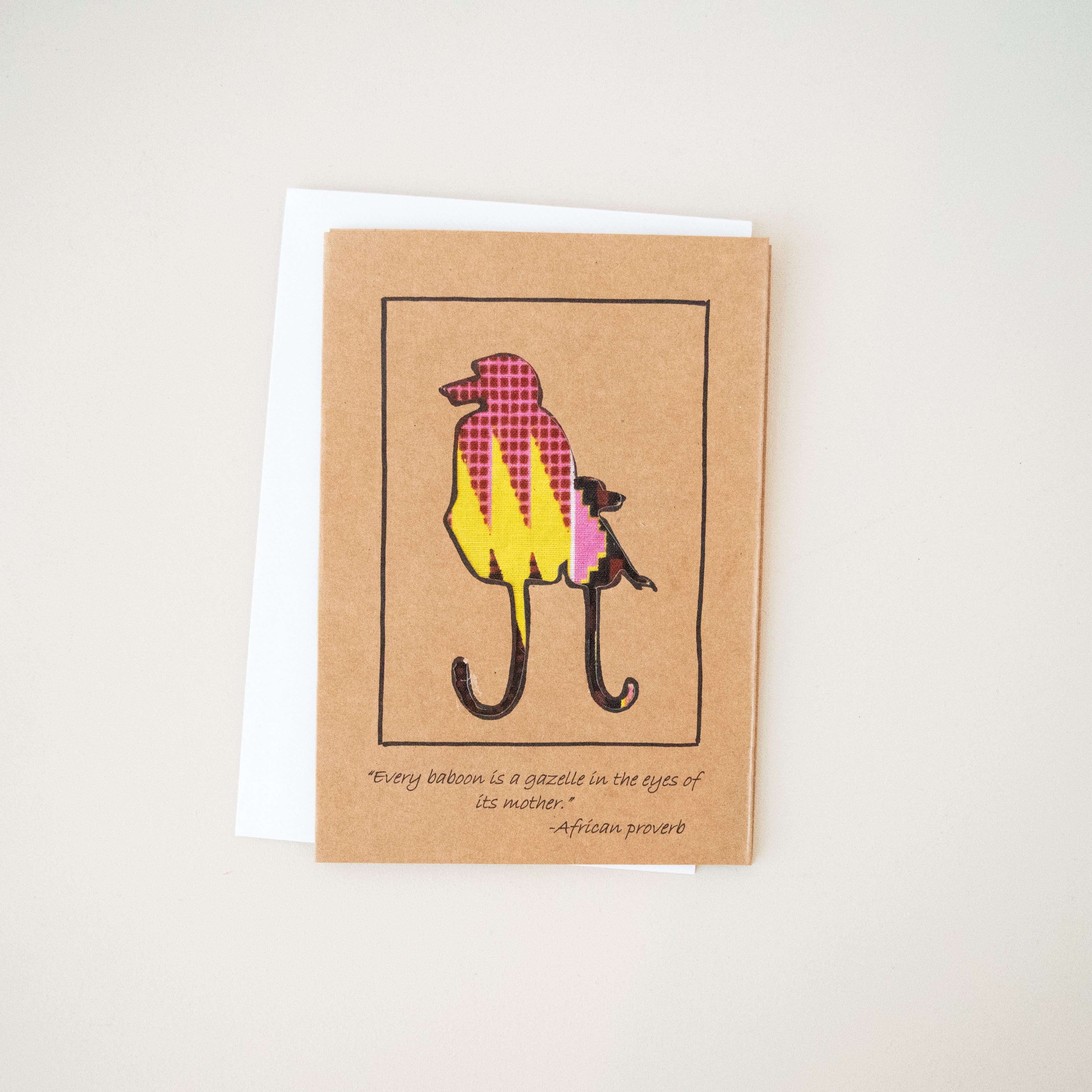 Mother's Day Baboon Card - Kenyan materials and design for a fair trade boutique