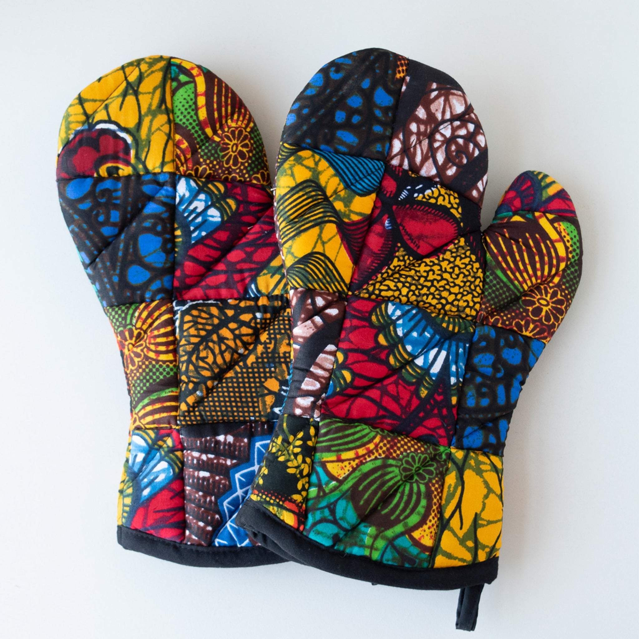 Original patch oven mitts - Quilted patchwork made from local East African fabrics handmade by the women of Amani Uganda