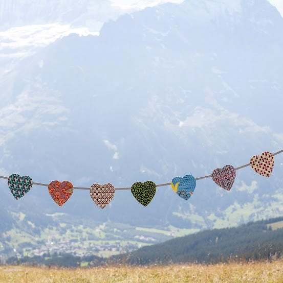 African kitenge heart garland from Amani ya Juu Kenya, a fairtrade boutique