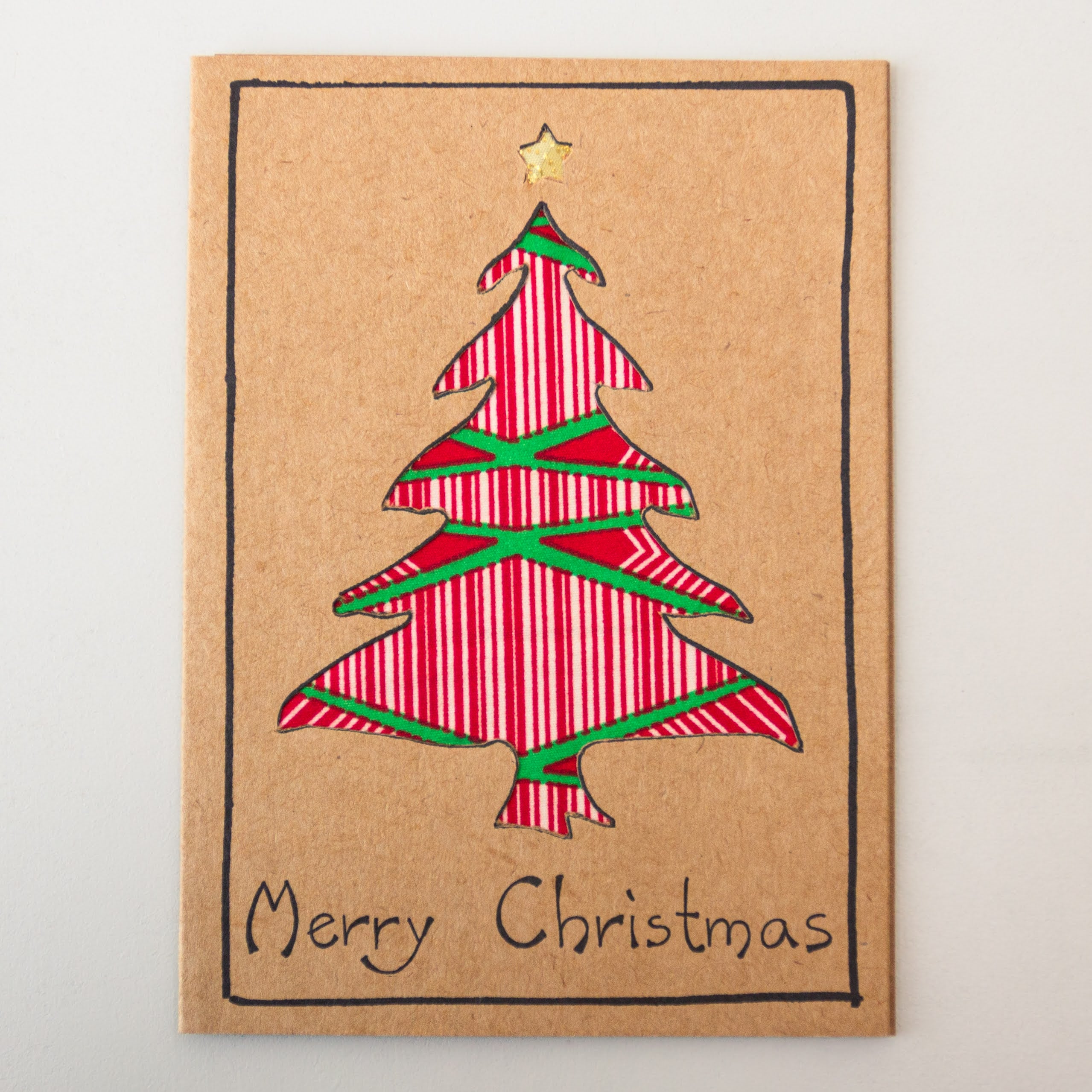 Christmas Tree Card - hand made with kitenge by craftsmen in Kenya for a fair trade social enterprise