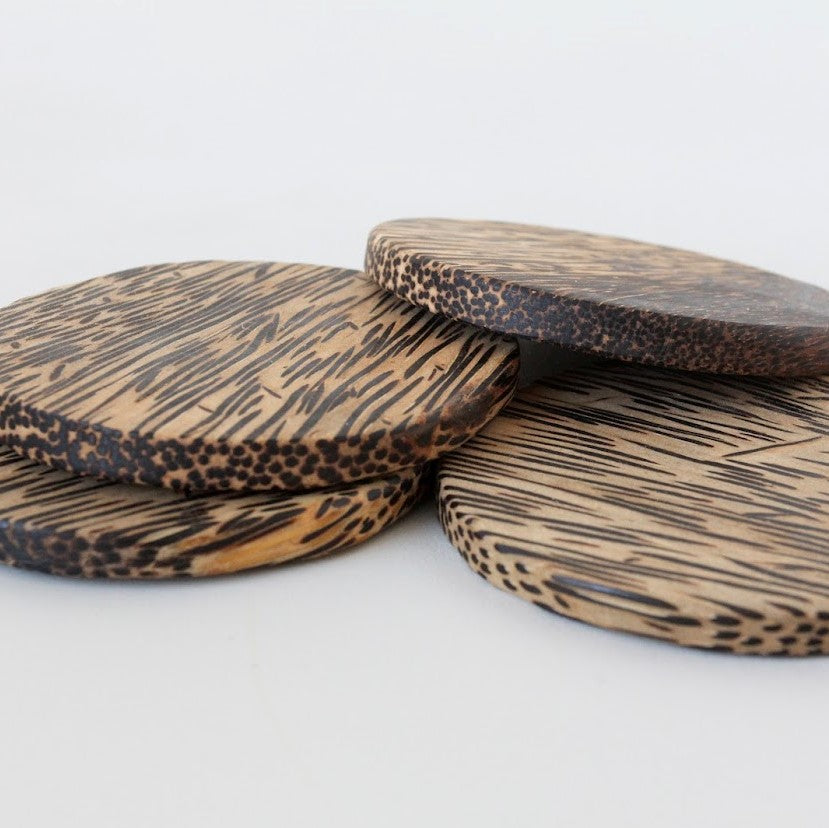 Palm wood coasters hand crafted by Kenyan artisans in Africa