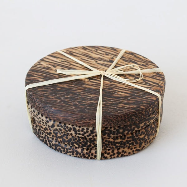 Palm wood coasters hand crafted by Kenyan artisans in Africa