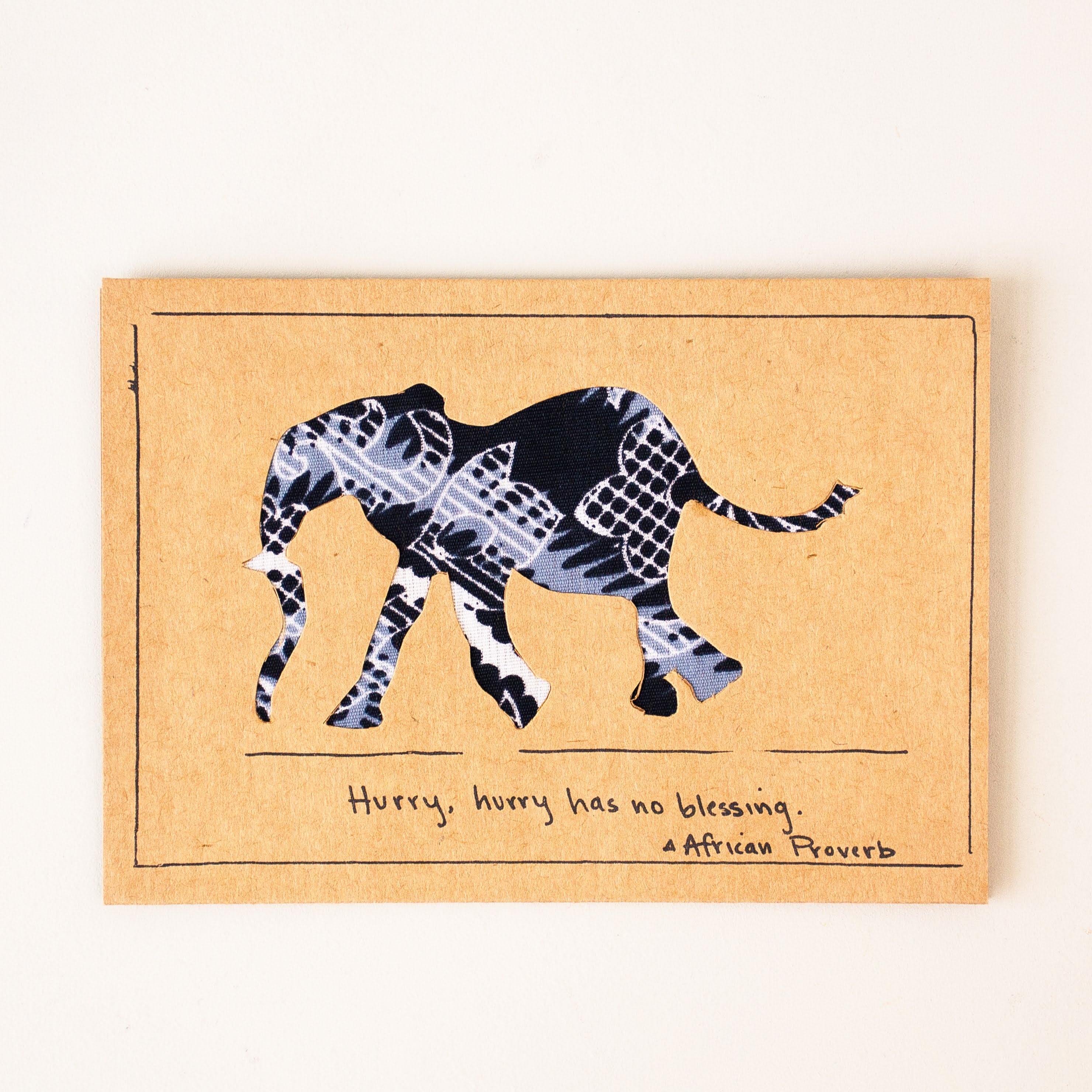 Elephant Card - handmade by the Tunajenga men using Kenyan kitenge for a Fair Trade boutique