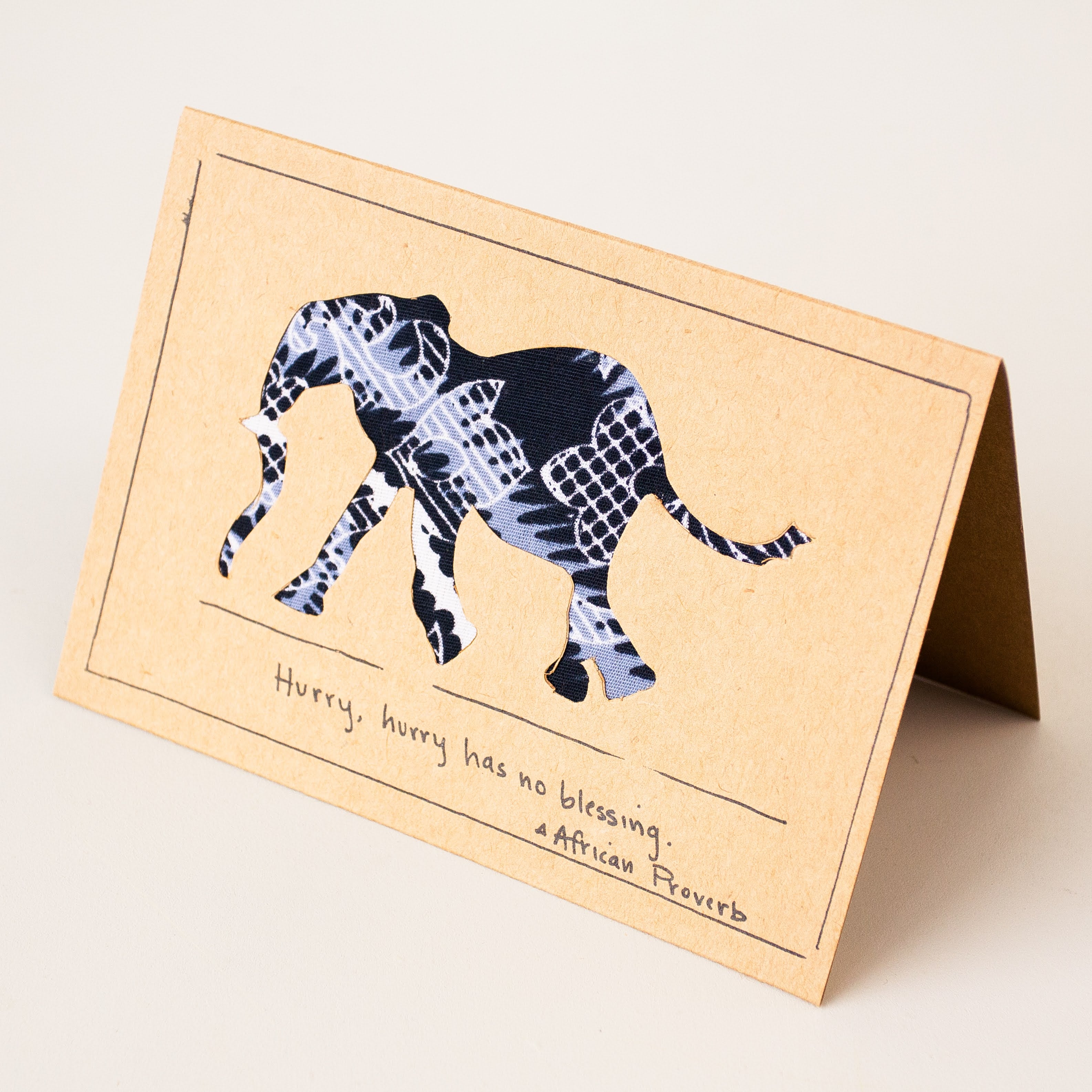 Elephant Card - handmade by the Tunajenga men using Kenyan kitenge for a Fair Trade boutique