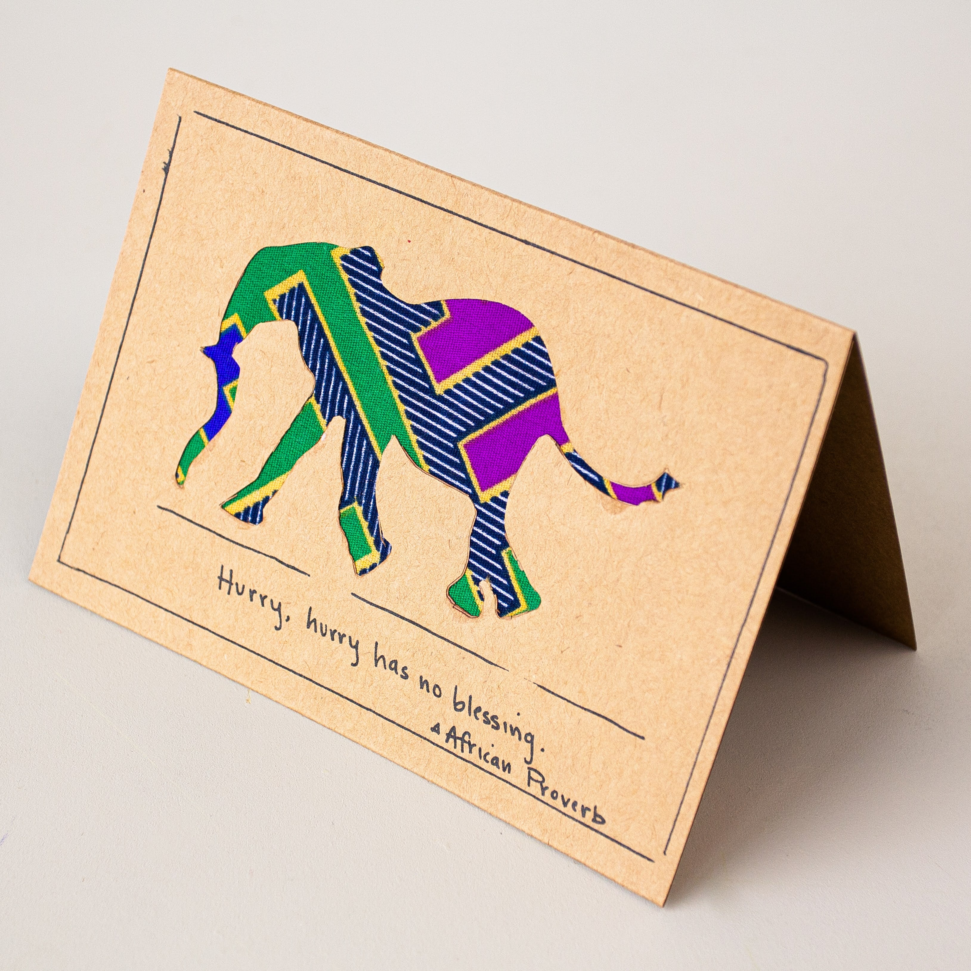 Elephant Card - handmade by the Tunajenga men using Kenyan kitenge for a Fair Trade boutique