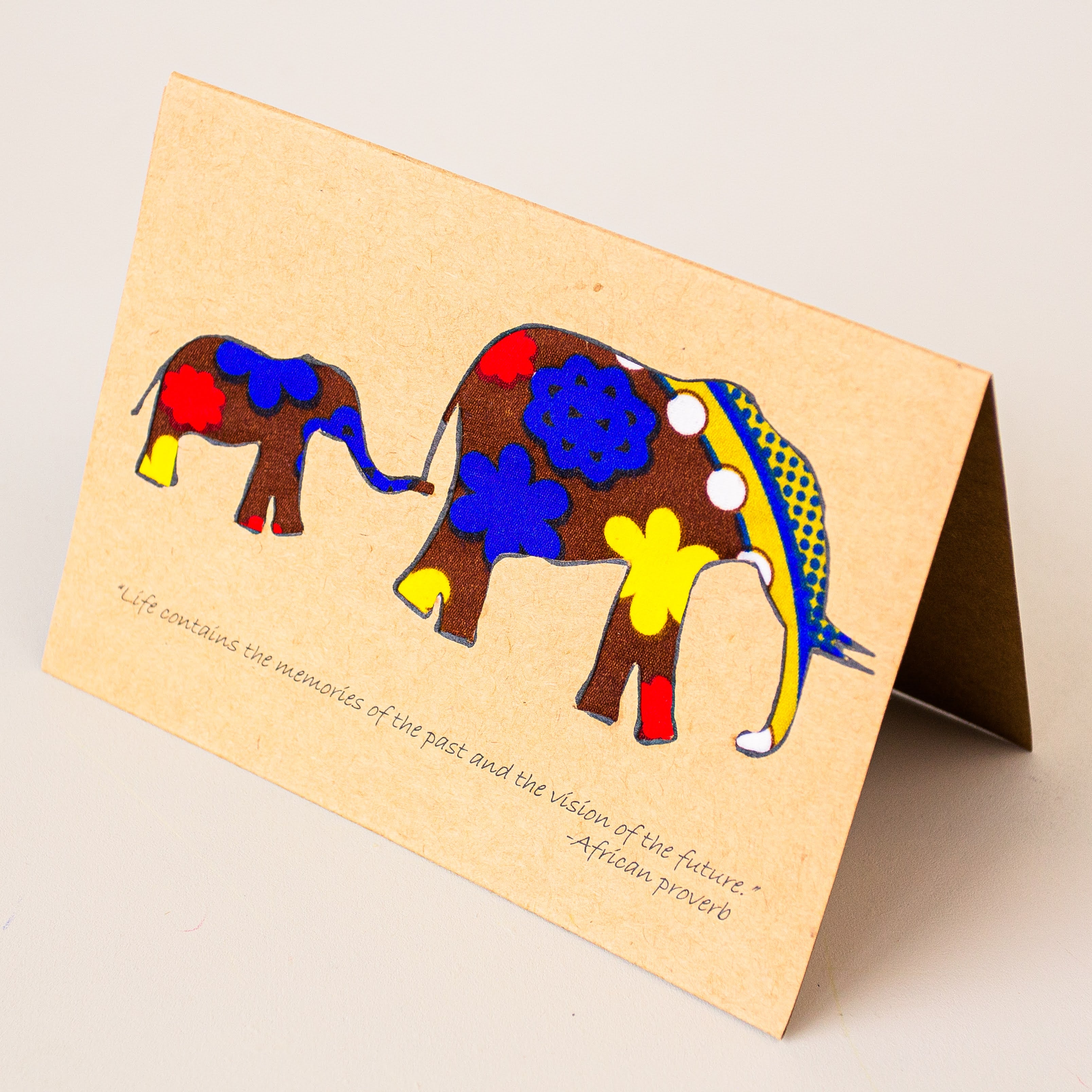 Elephant and Baby Card - Kenyan design and materials for a Fair Trade boutique