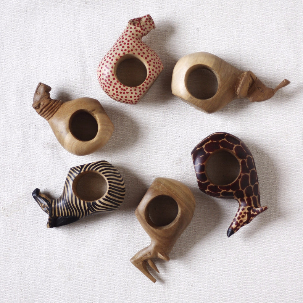 Wooden Animal Napkin Rings Set - Kenyan materials and design for a fair trade boutique