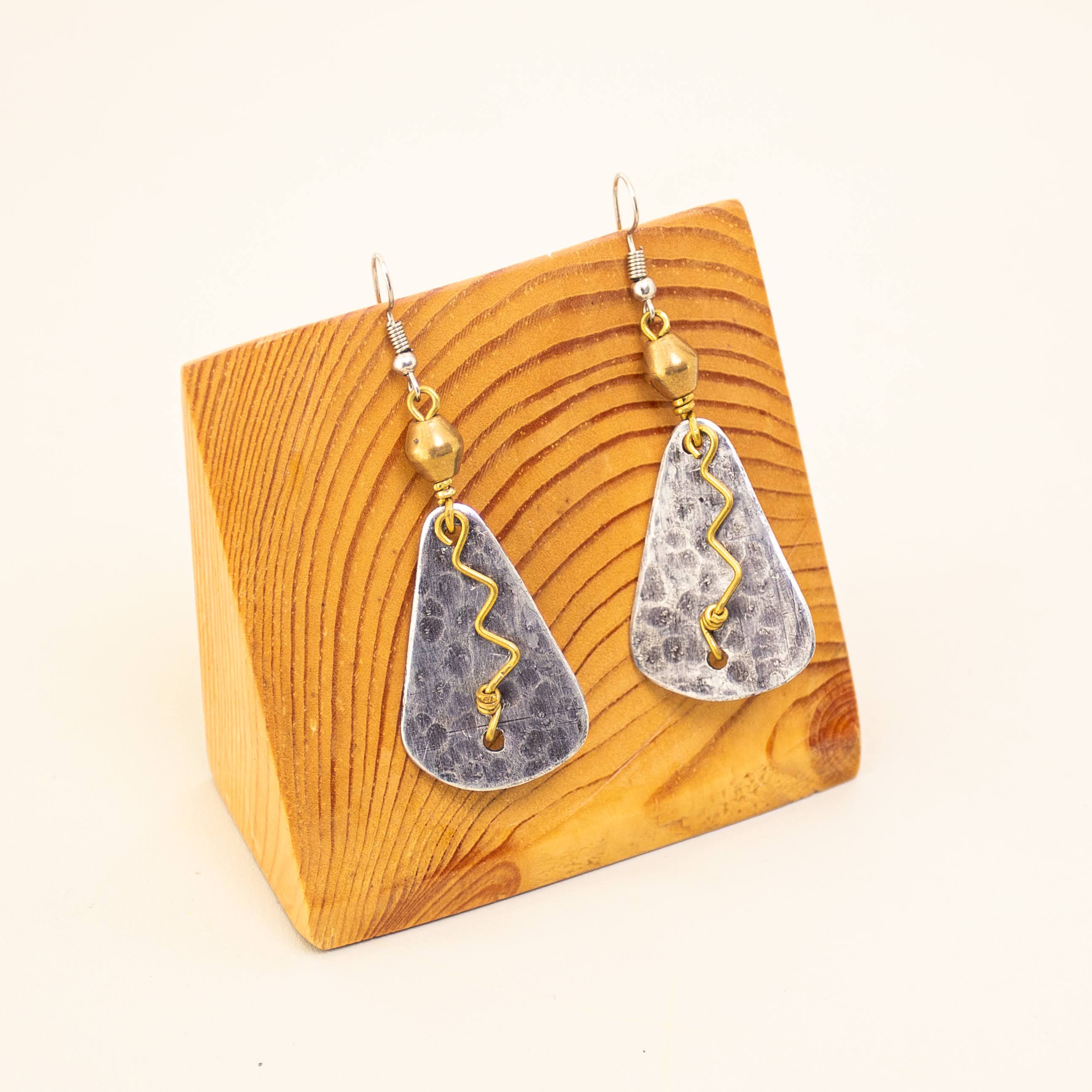 Aluminum Zig-Zag Earrings - handmade by local market artisans using Kenyan materials for a Fair Trade boutique