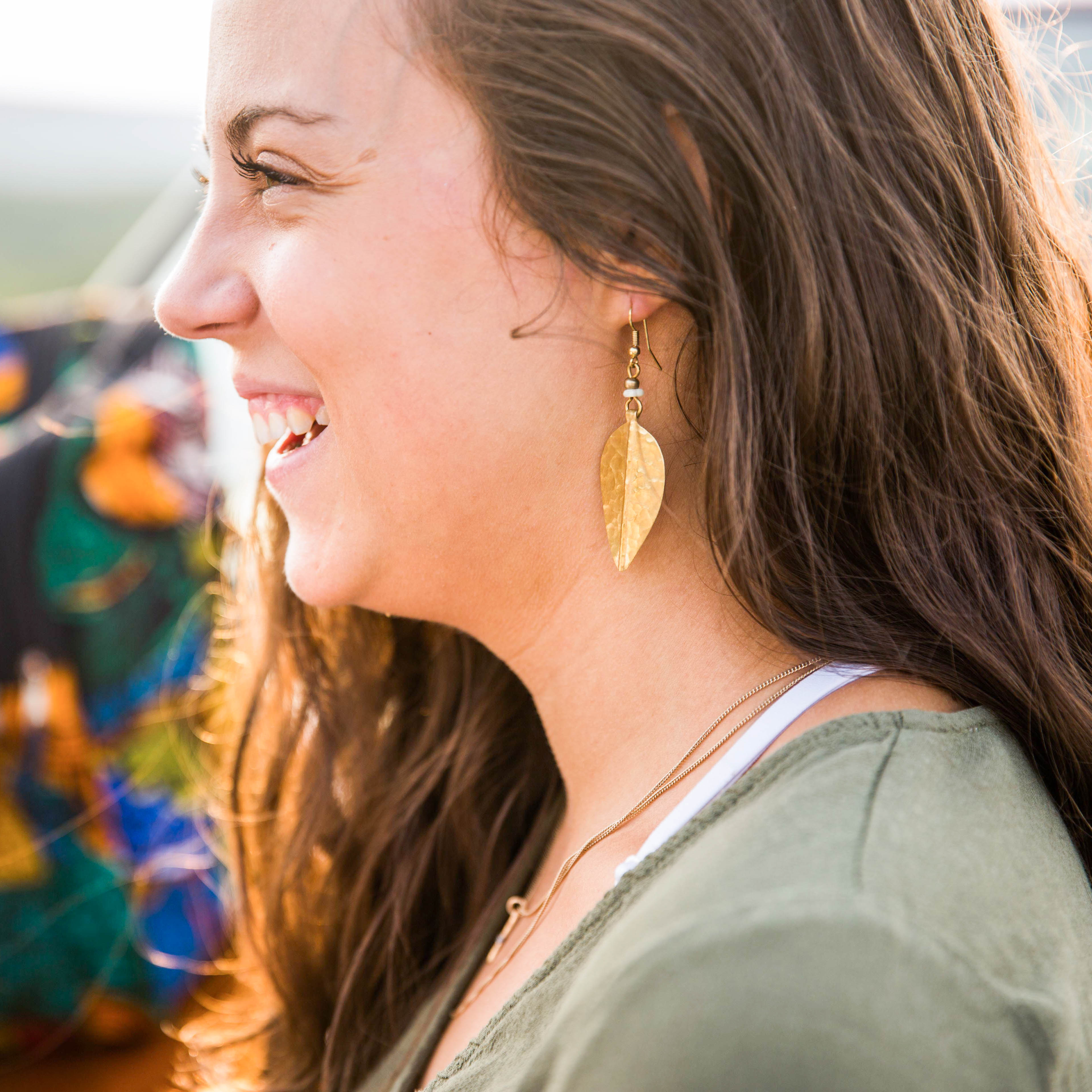 Brass Leaf Earrings - Kenyan materials and design for a fair trade boutique