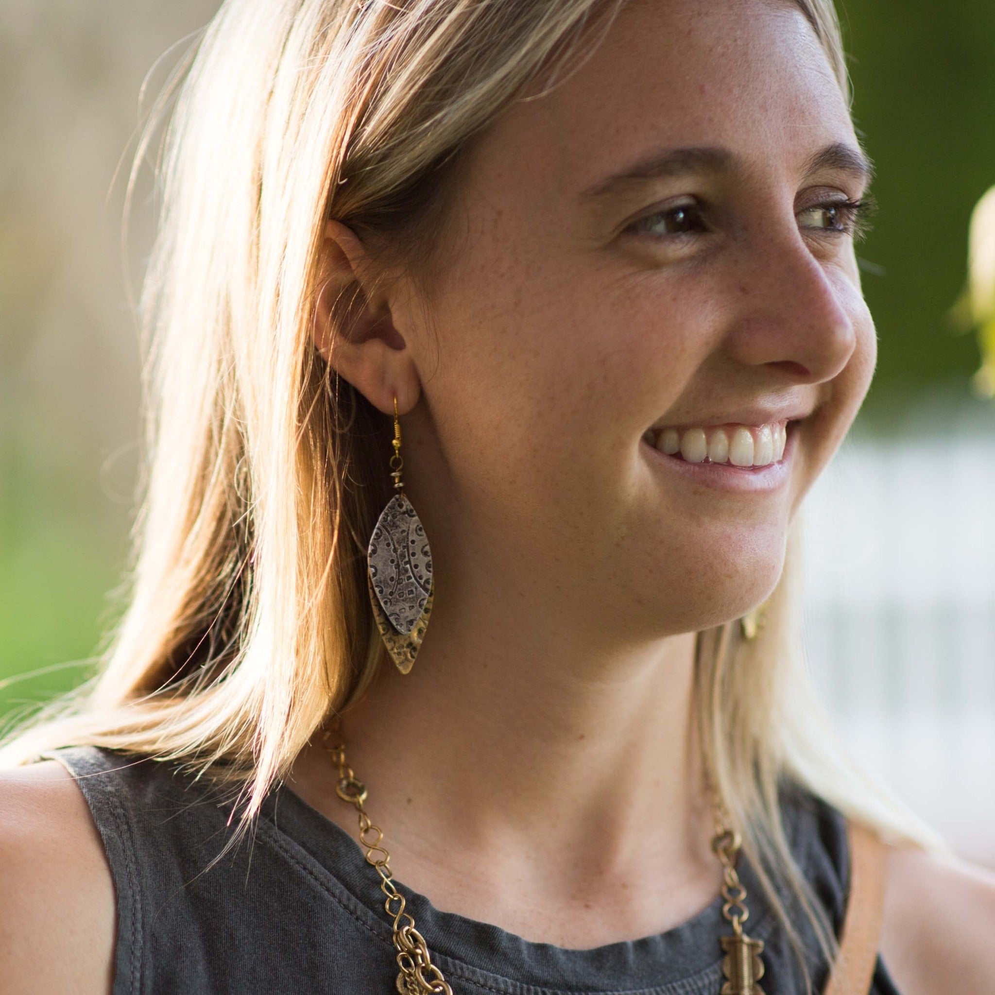 Etched Leaf Earrings- made for a fair trade social enterprise