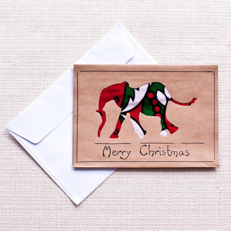 Christmas Elephant Card - Kenyan materials and design for a fair trade boutique