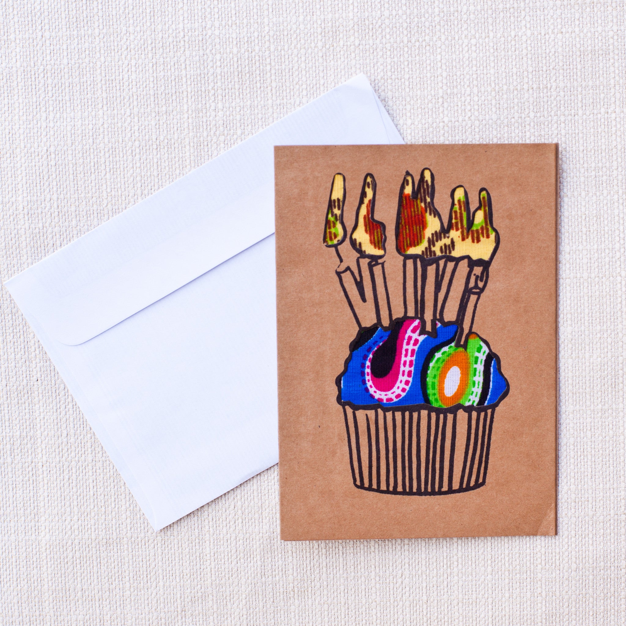 Happy Birthday Cupcake Card - Kenyan materials and design for a fair trade boutique