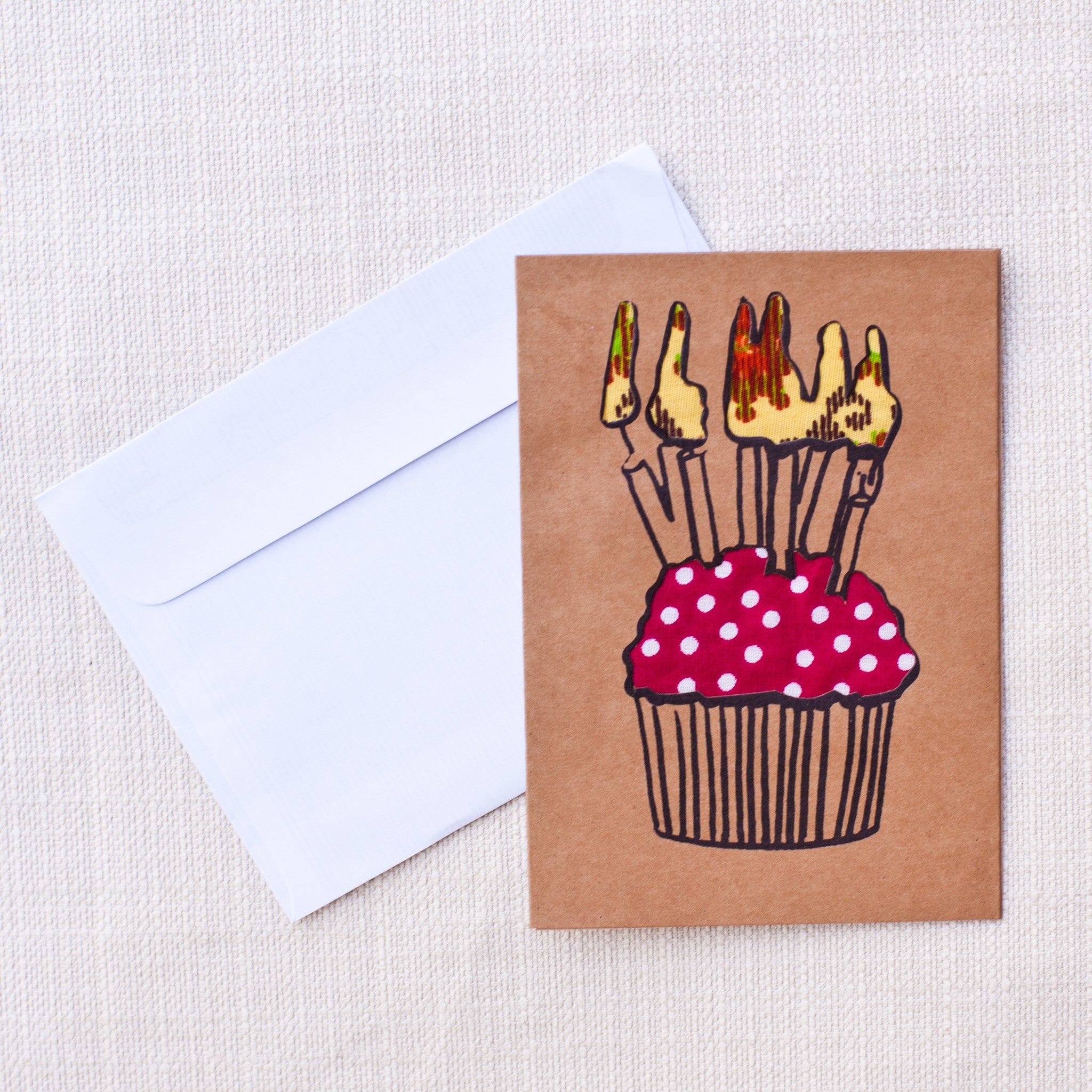 Happy Birthday Cupcake Card - Kenyan materials and design for a fair trade boutique