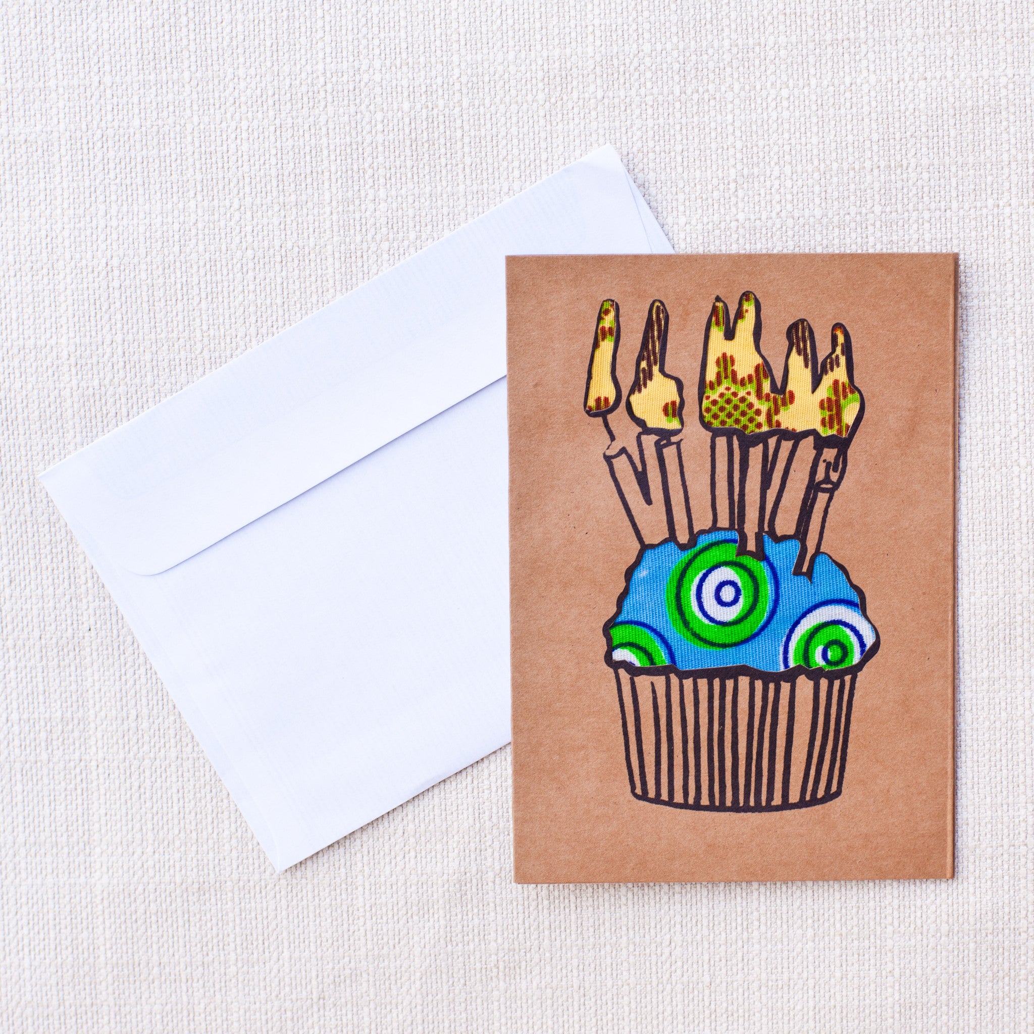 Happy Birthday Cupcake Card - Kenyan materials and design for a fair trade boutique