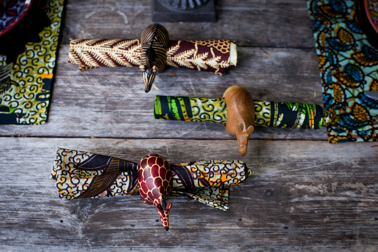 Wooden Animal Napkin Rings Set - Kenyan materials and design for a fair trade boutique