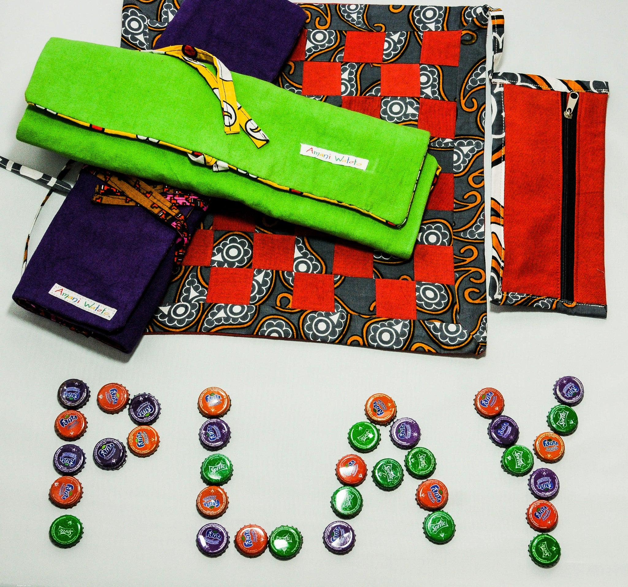 Bottle Cap Checker Board - Kenyan materials and design for a fair trade boutique