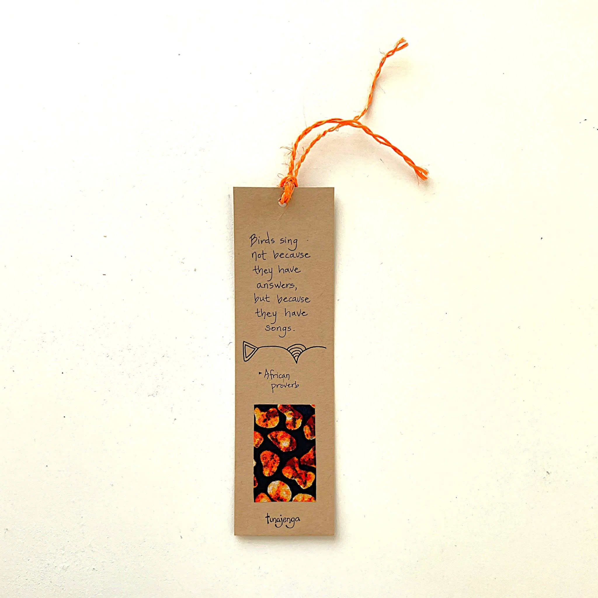 Bookmark with text and a colorful design on a white background