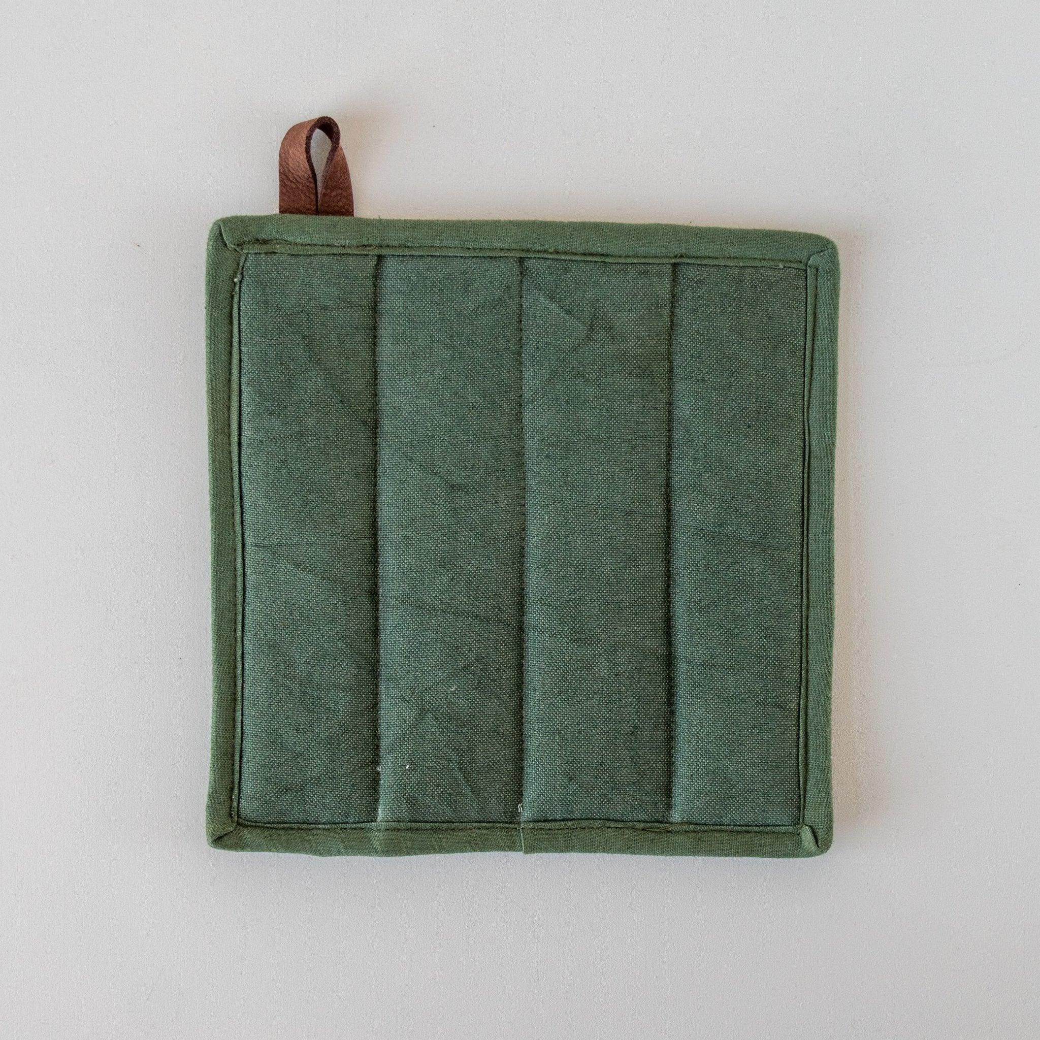 Canvas Pot Holder-canvas pot holder with leather loop made by women of Amani Kenya for a fair trade social enterprise