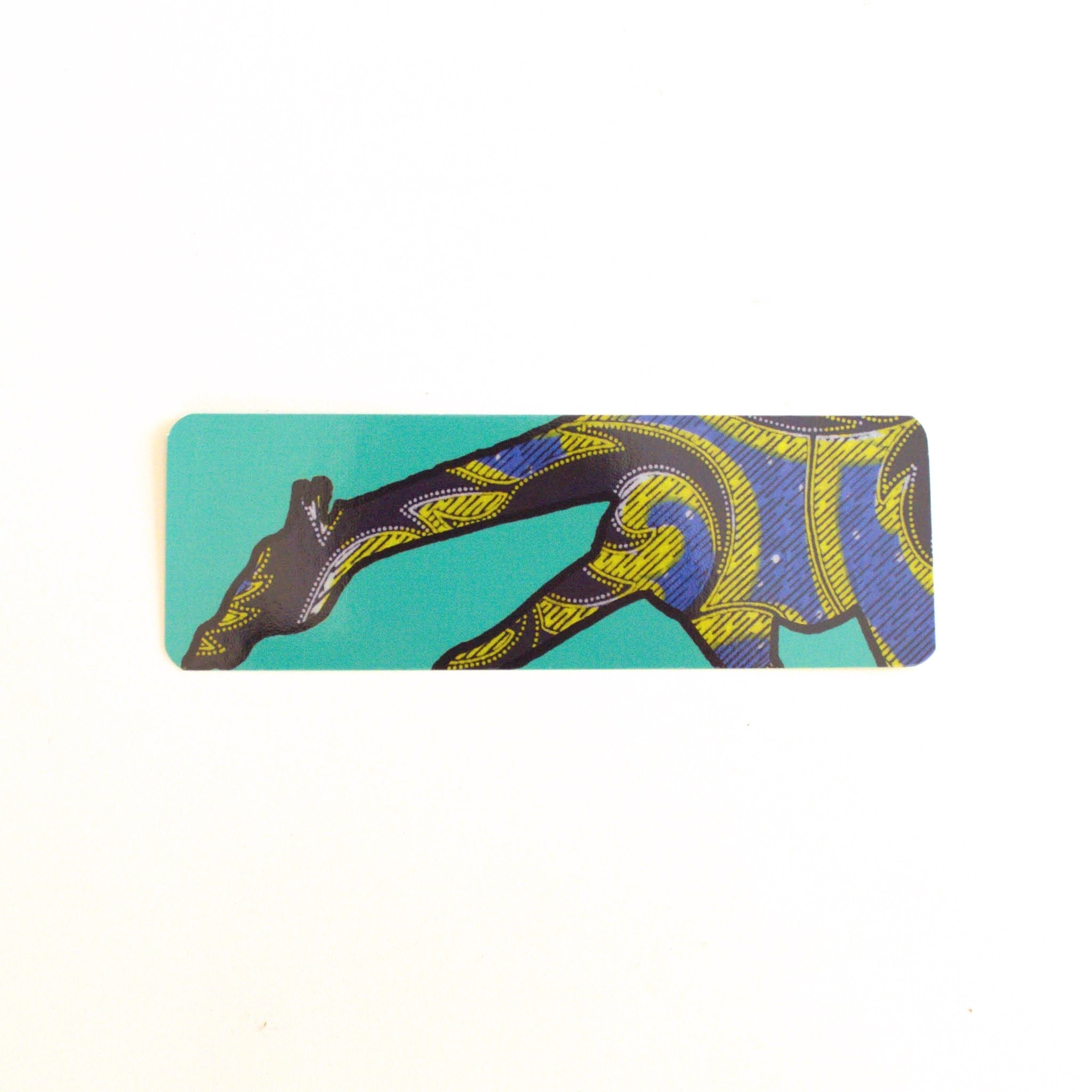 Giraffe bookmark with colorful design on a white background