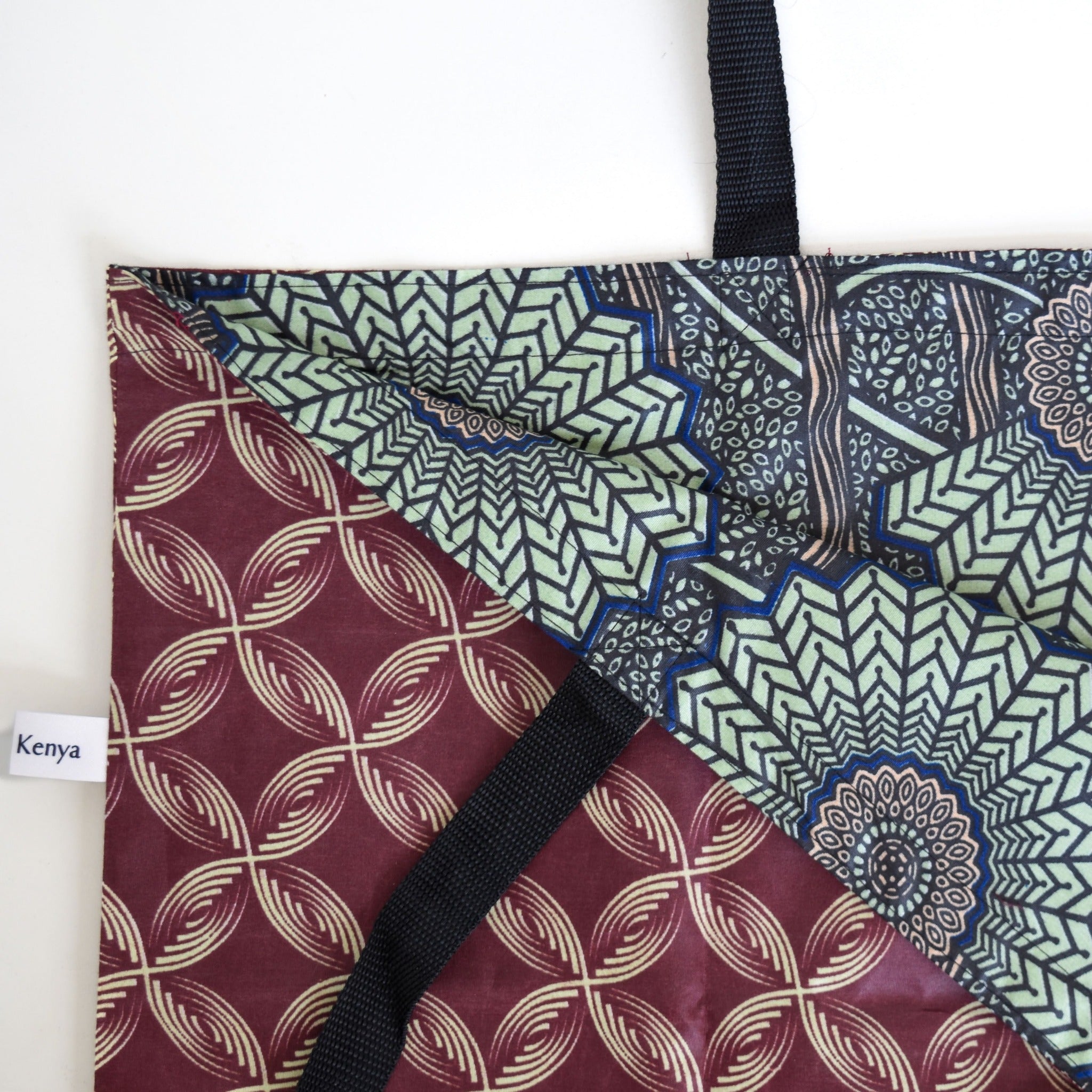 Reversible Market Tote handmade by the women of Amani ya Juu in Kenya, a sewing program for refugee women in Africa