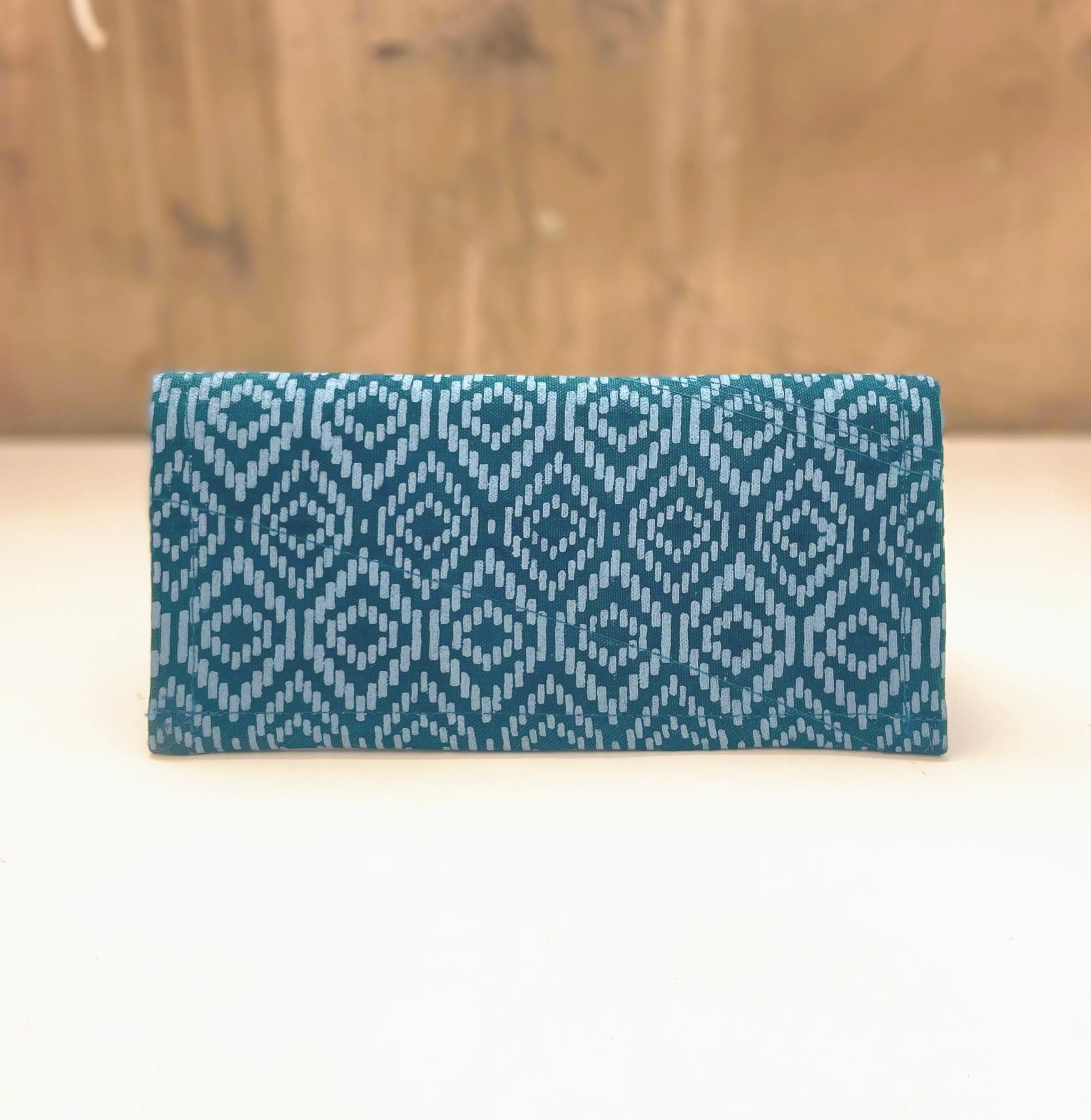 African screen print folding wallet hand made by refugee women in Kenyan fair trade social enterprise