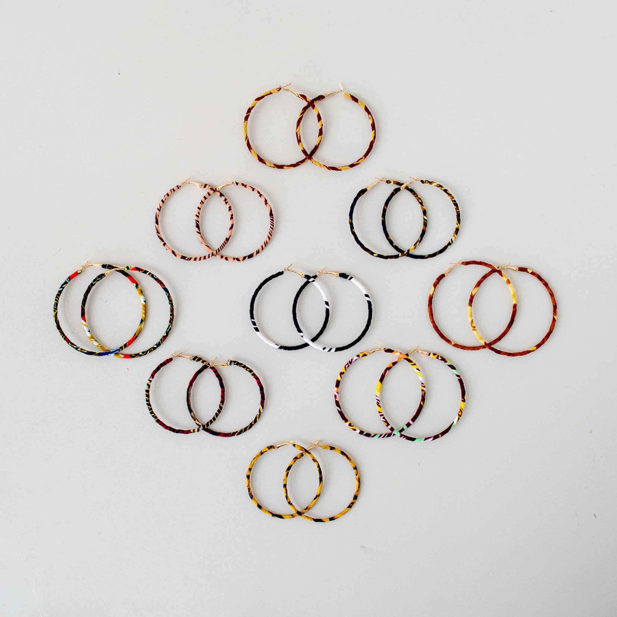 Liberian Lappa Hoop Earrings-Handmade for Amani, a fair trade boutique.