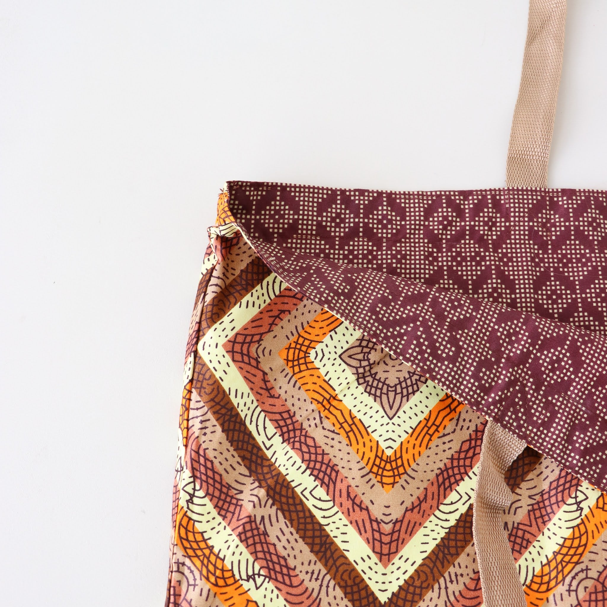 Reversible Market Tote handmade by the women of Amani ya Juu in Kenya, a sewing program for refugee women in Africa