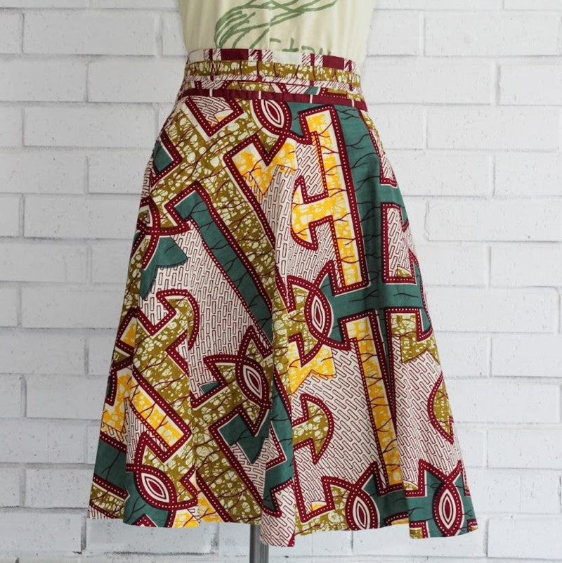 One-of-a-kind handmade kitenge skirt fashioned by refugee women in East Africa
