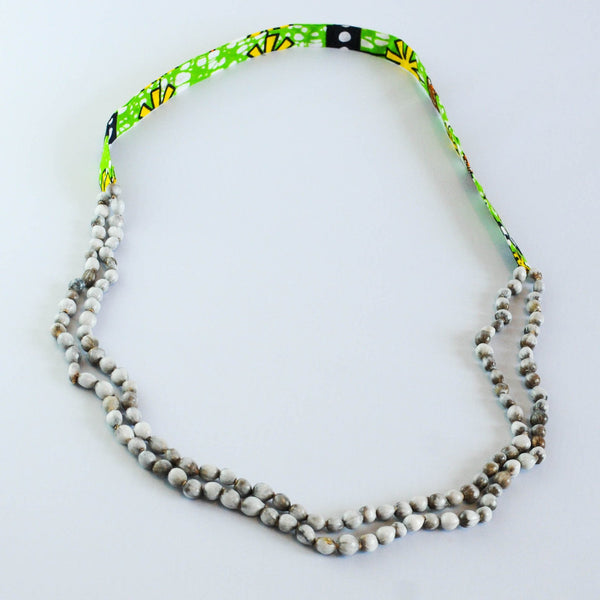 Grey Seed and Kitenge Strand Necklace - Kenyan materials and design for a fair trade boutique