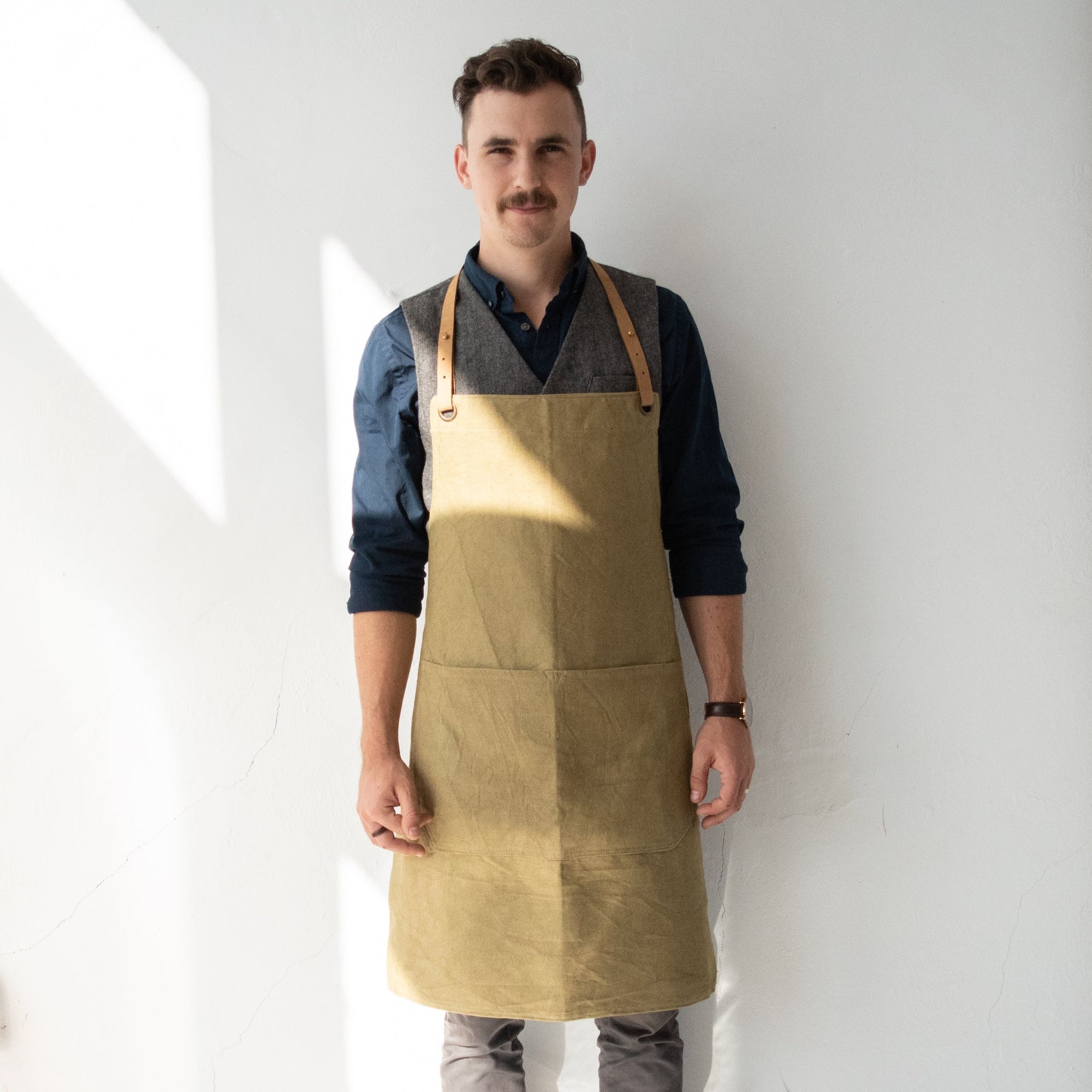 Men's Canvas & Leather Apron - Olive Color