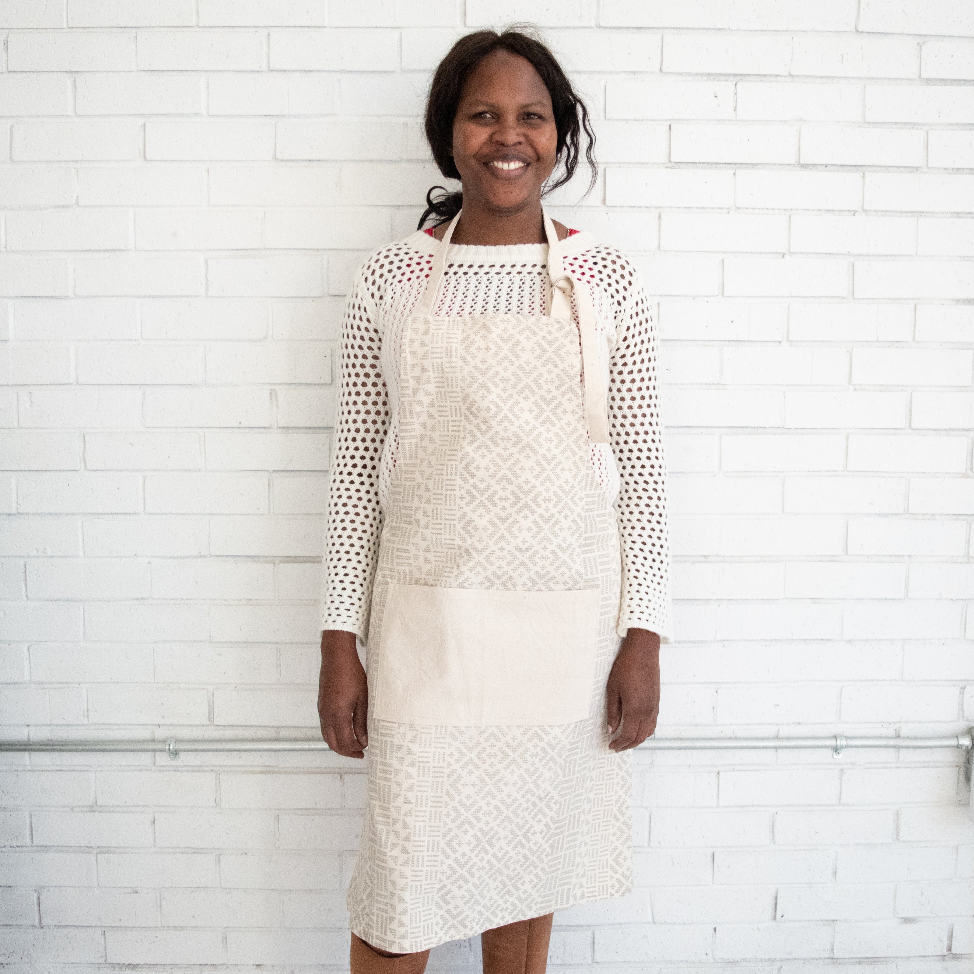 Canvas Apron - Cream Cross Stich