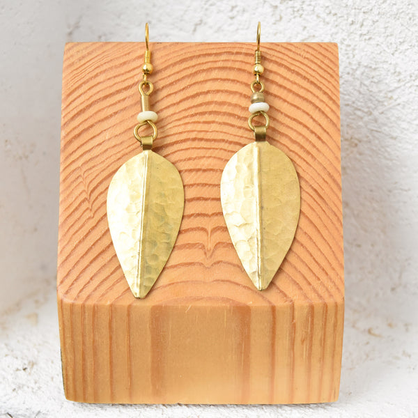 Brass Leaf Earrings - Kenyan materials and design for a fair trade boutique