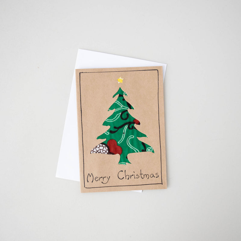Christmas Tree Card - hand made with kitenge by craftsmen in Kenya