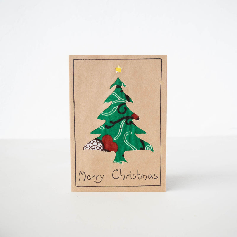 Christmas Tree Card - hand made with kitenge by craftsmen in Kenya