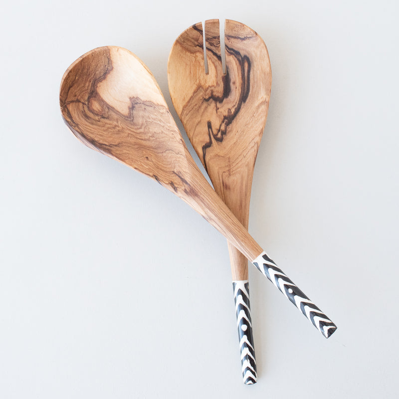 Olivewood Salad Serving Spoon with Bone Handle