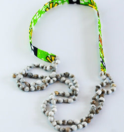 Grey Seed and Kitenge Strand Necklace - Kenyan materials and design for a fair trade boutique