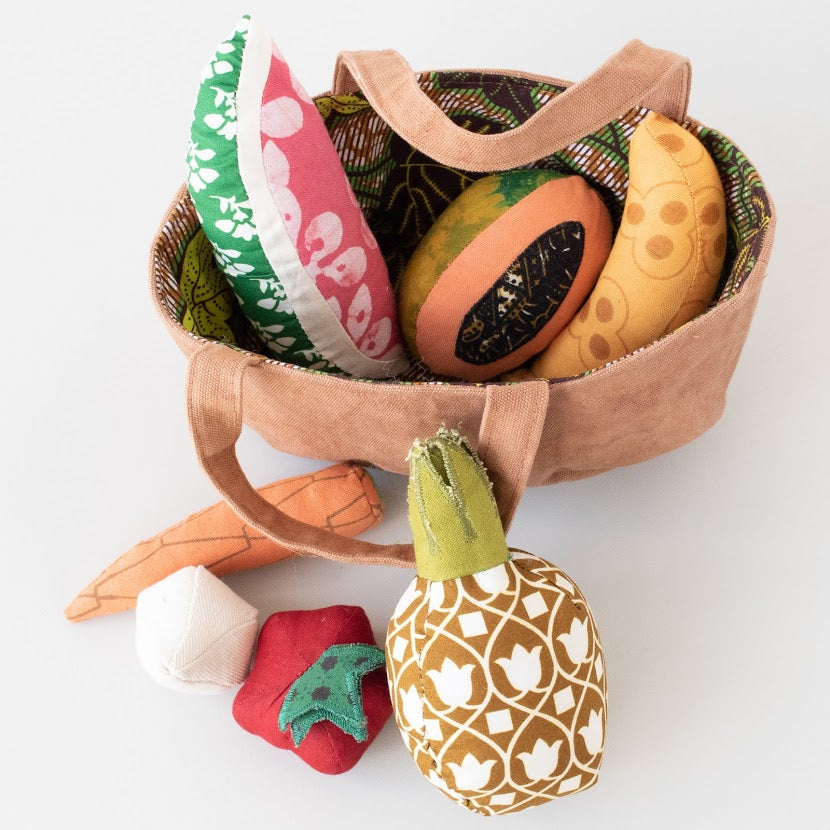Plush play tropical fruit and vegetable basket