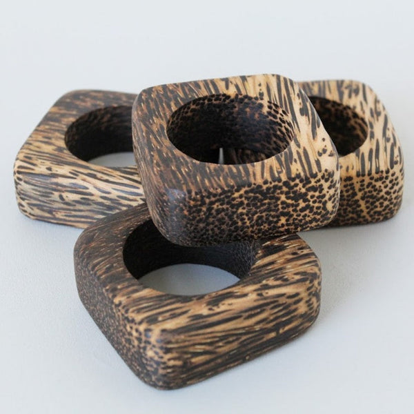Palm wood napkin ring set of 4 hand crafted by market artisans in Kenya